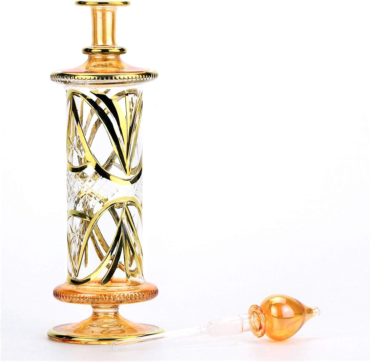 Nilecart X Large Egyptian Perfume Bottles Handmade in Egypt with 24K Gold Decoration Your for Perfume, Essential Oils, Egyptian Decoration or Party Table Centerpiece (Honey)