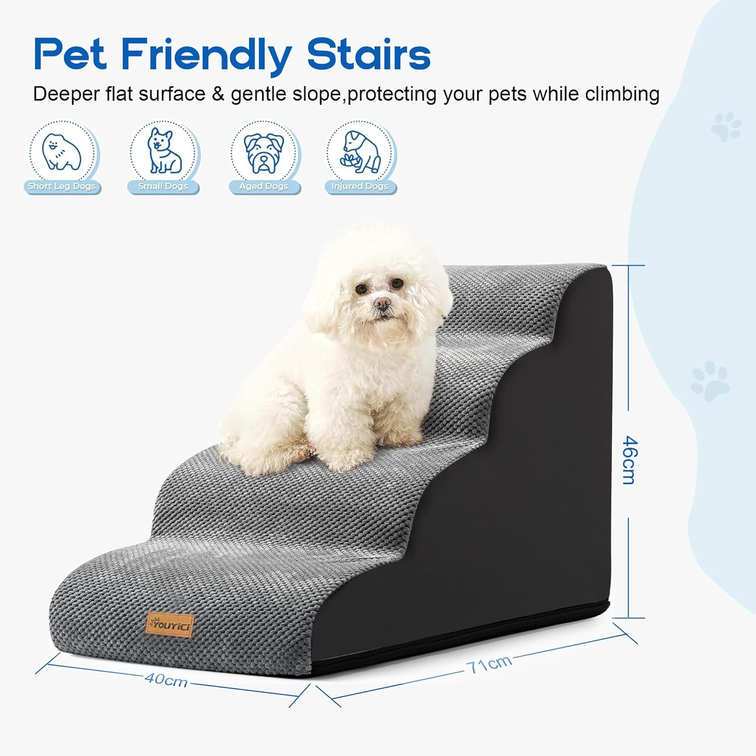 YOUYICI Dog Stairs Ramp for Small Dog, 4 Steps High Density Foam Pet Stairs Ramps, Pet Stairs for Cats, Non-Slip Balanced Pet Steps Indoor, Grey image number 5
