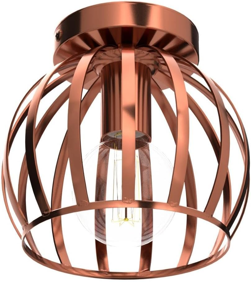 Idegu Vintage Ceiling Light, Industrial Ceiling Lamp, Diameter 20 Cm, Geometric Cage Design Lampshade, Retro Ceiling Light, E27 Lighting for Bedroom, Kitchen, Living Room, Rose Gold -  Rose Gold Cage image number 3