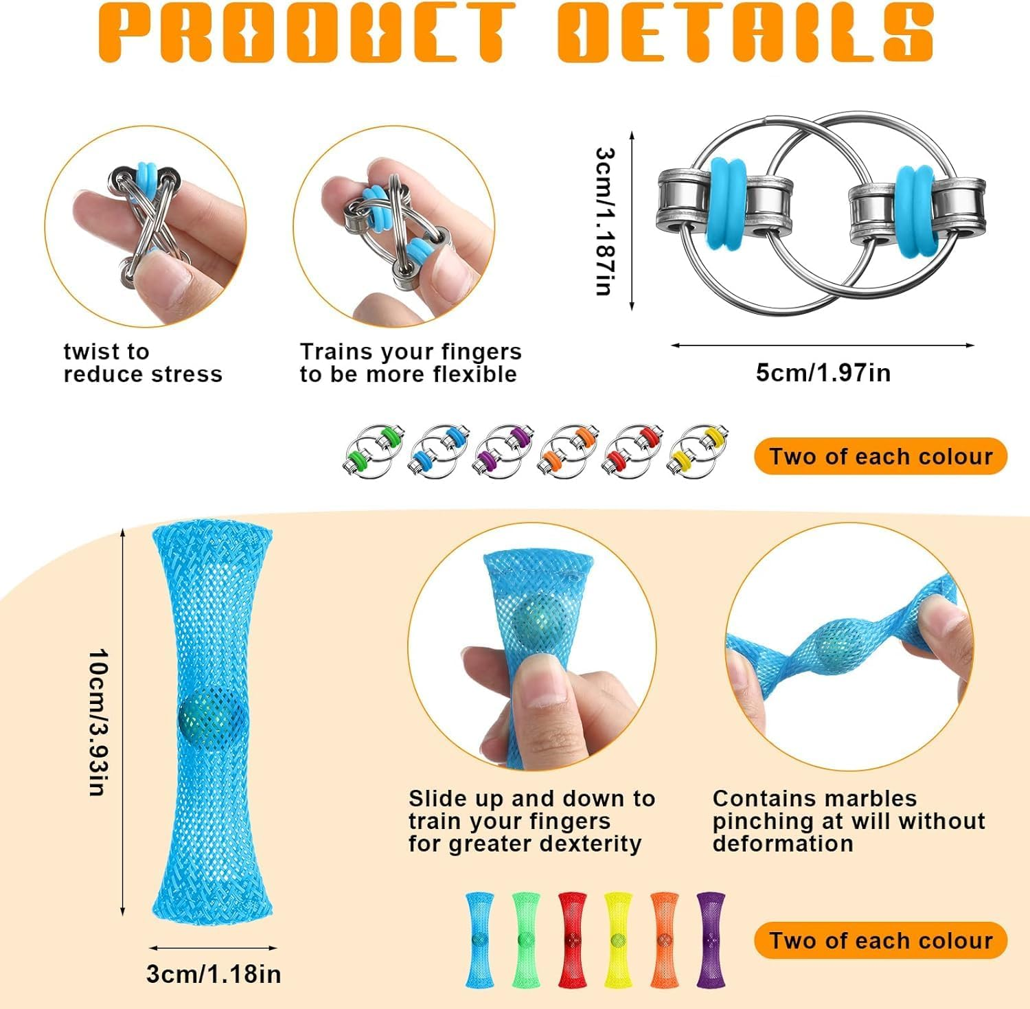 8 Pcs Fidget Toys for Adults & Kids &ndash; Stress Relief Sensory Toys Set Includes Bike Chain Fidget Spinner, Mesh & Marble, Roller Chain | Quiet ADHD Anxiety Toys for Classroom, Office | Easter Gifts - Black image number 2