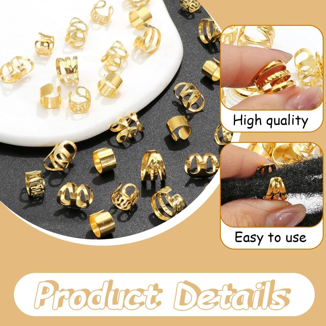 92 Pieces Gold Hair Accessories for Braids, Gold Dreadlock Jewellery Accessories, Loc Jewellery for Hair, Clips for Dreadlock Accessories, Hair Spirals Clips Hair Accessories