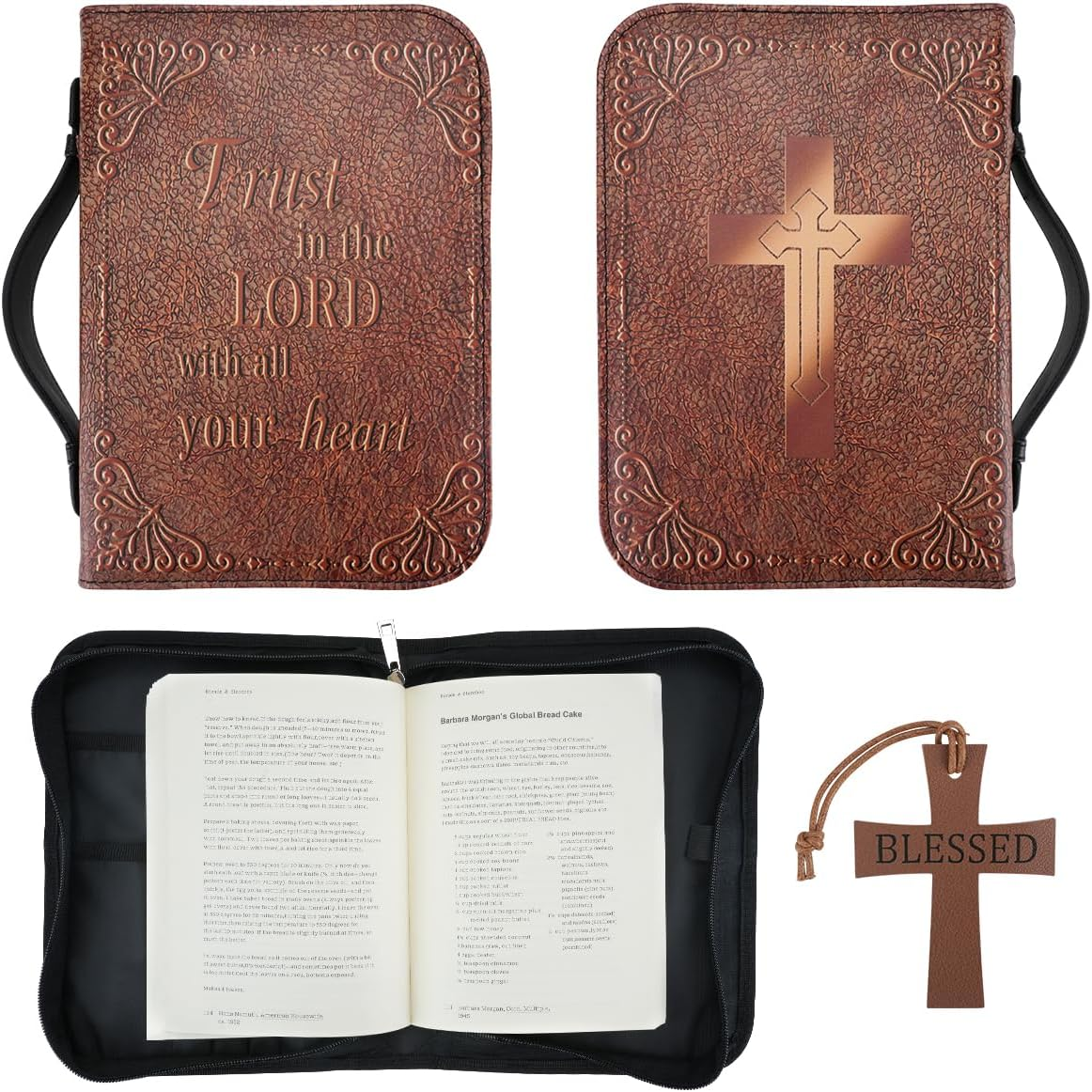 RETON Bible Cover, Leather Bible Covers Case for Women Men, Bible Case Bag, Book Carrying Case, Faux Pu Leather Book Protector Case Fits Book 10.1 X 7 X 1.9 Inches, Bible Accessories Gift image number 3