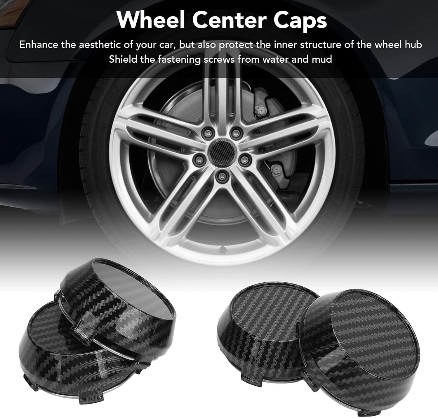 Grcfumo 4 Pcs 60Mm Wheel Center Caps, Wheel Center Caps, Carbon Fiber Style Tyre Rim Hub Caps Cover Universal Fit for Vehicle image number 3