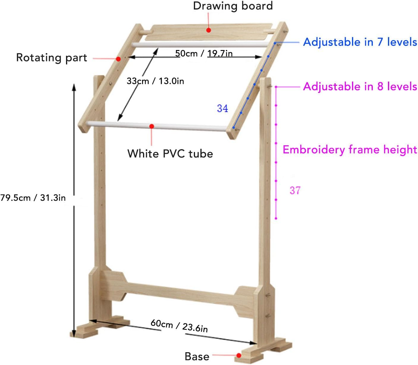 Adjustable Cross Stitch Frame, Wooden Cross Stitch Embroidery Stand with Scroll Frame, 360 Degrees Rotation DIY Floor Stand for Embroidery Quilting Tapestry Needlecrafts image number 1