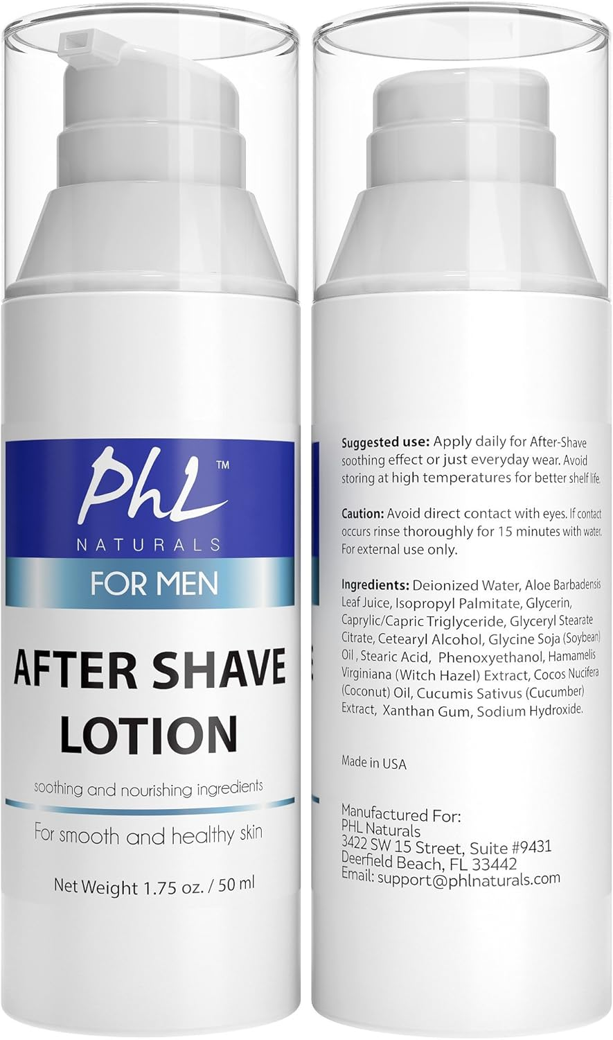 PHL Naturals Unscented Aftershave for Men, after Shave Lotion - Soothes, Moisturizes, Repairs Skin & Prevents Razor Burn, Smooth Soft Finish, 1.75 Oz / 51.7 Ml image number 1