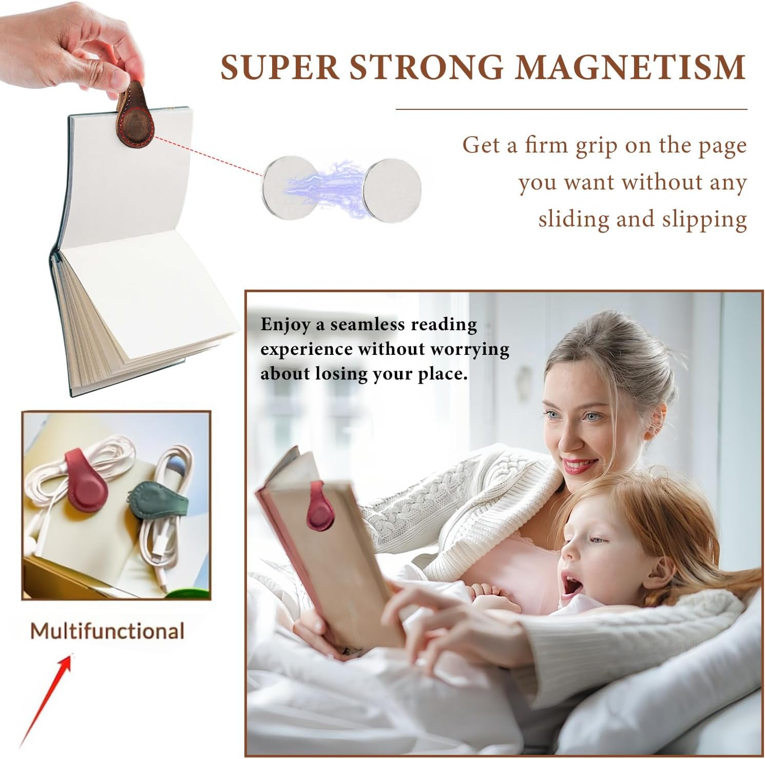 6Pcs Magnetic Leather Bookmarks - Personalized Vintage Handmade Bookmark Page Holder, Portable Magnetic Non-Slip Bookmarks, Practical Gifts for Family, Friends, Lovers and Students image number 2