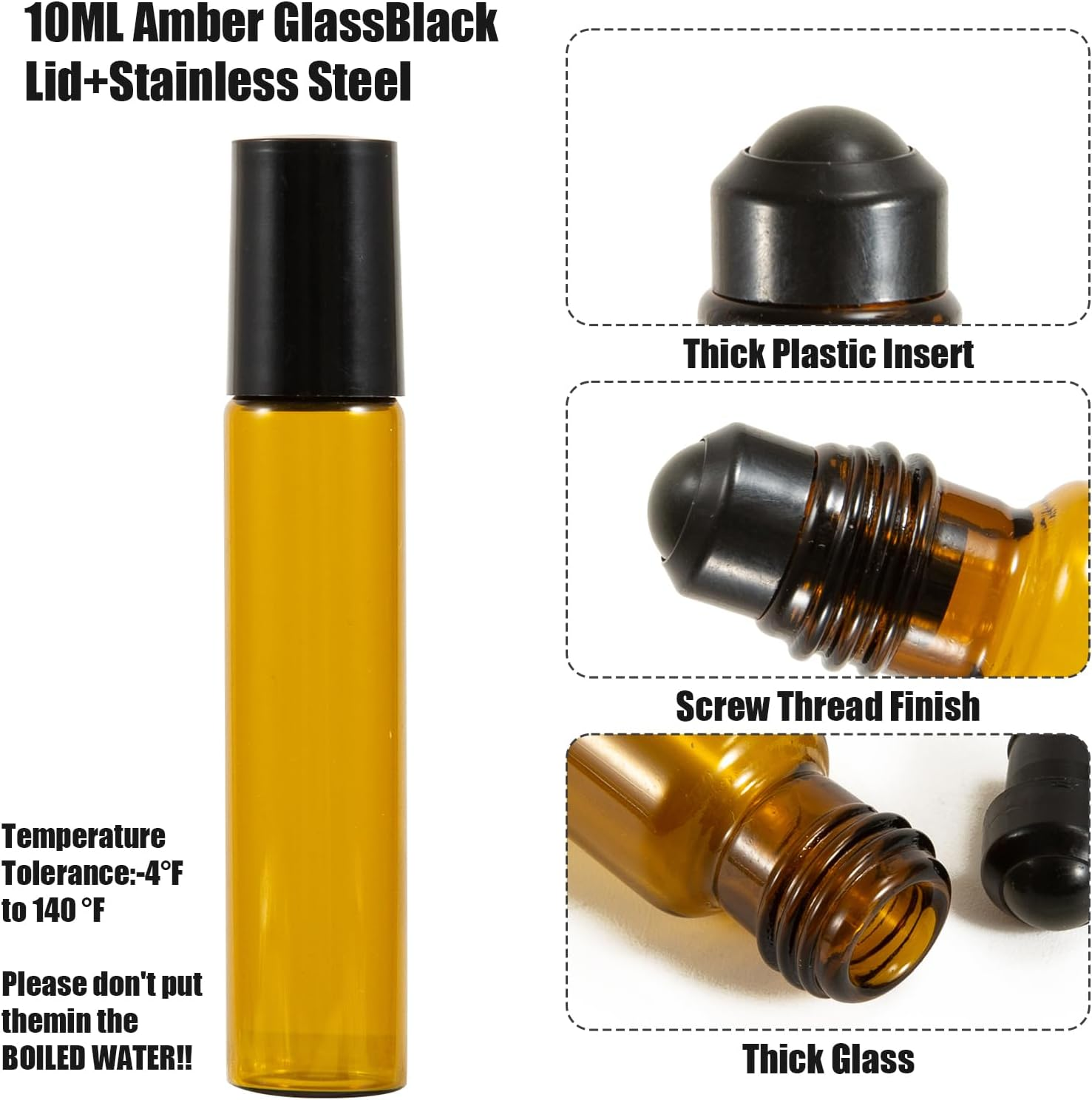 JDFHFGB 10 Pcs 10Ml Amber Glass Essential Oil Roller Bottles, Anti-Uv & Leak-Proof Refillable Roll-On Containers with Stainless Steel Balls, Lids, for DIY Aromatherapy, Perfume & Travel Use image number 3