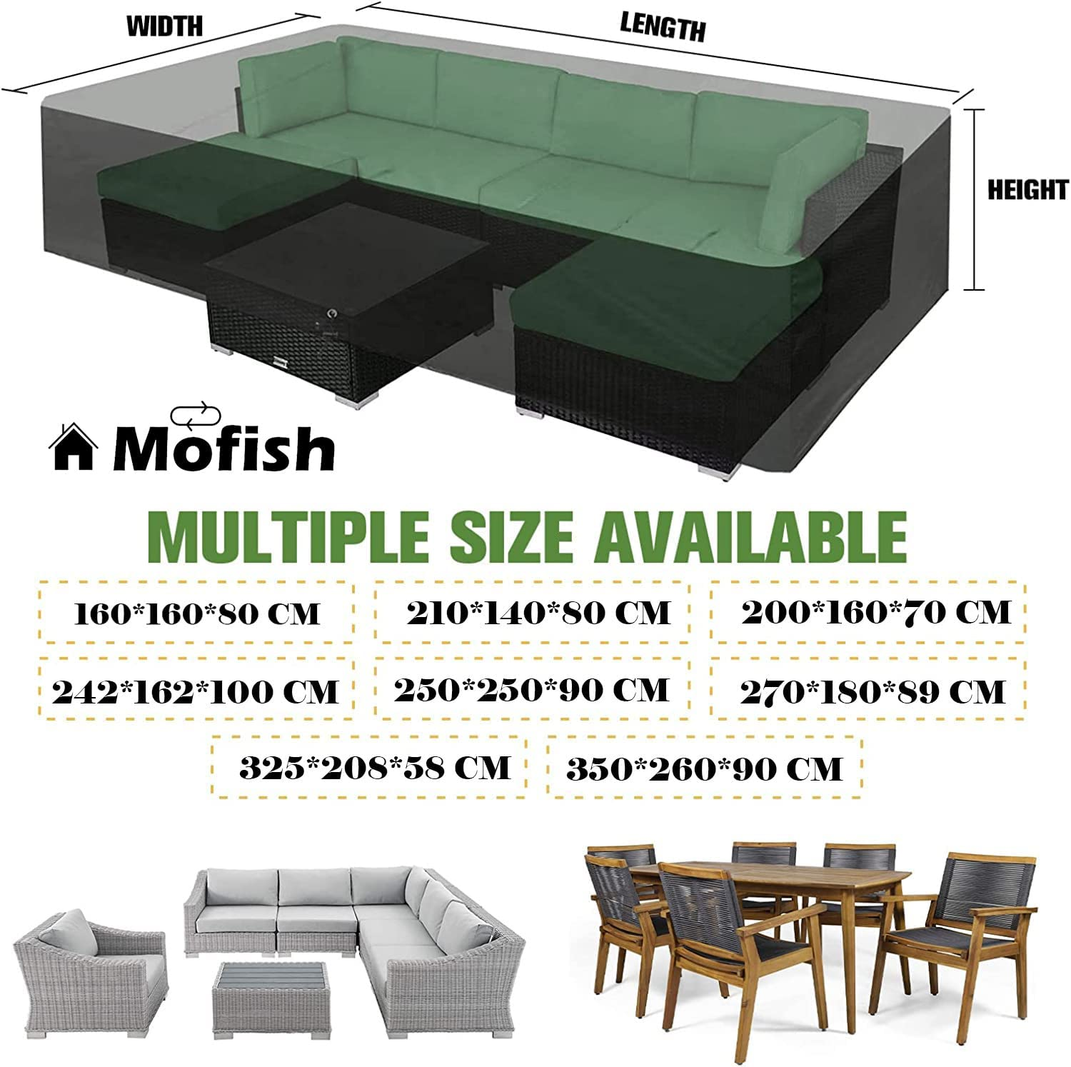Mofish Garden Furniture Covers - Upgrade Patio Furniture Set Cover Waterproof,210D Heavy Duty Oxford Fabric Rattan Furniture Cover Windproof Anti-Uv for Outdoor Couch Table Chair Sofa (200X160X70Cm) image number 5