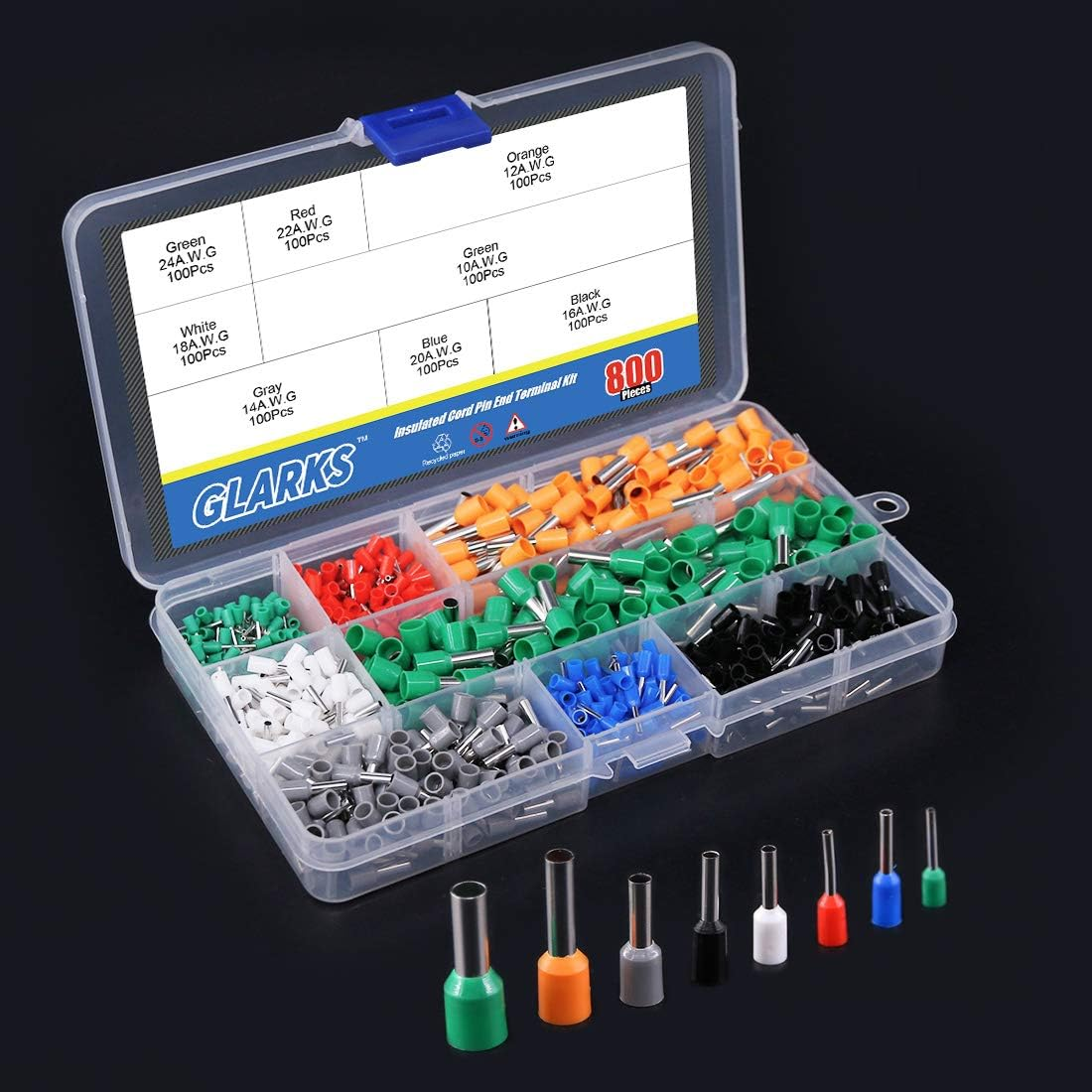 Glarks Ferrule Crimping Tool Kit, Ferrule Wire Terminal Block Crimper Plier with 800Pcs Wire Ferrule Terminals Kit Insulated 0.25-6.0Mm&sup2;, AWG 23-10 and a 10-22 AWG Wire Stripper for Wiring Projects image number 1