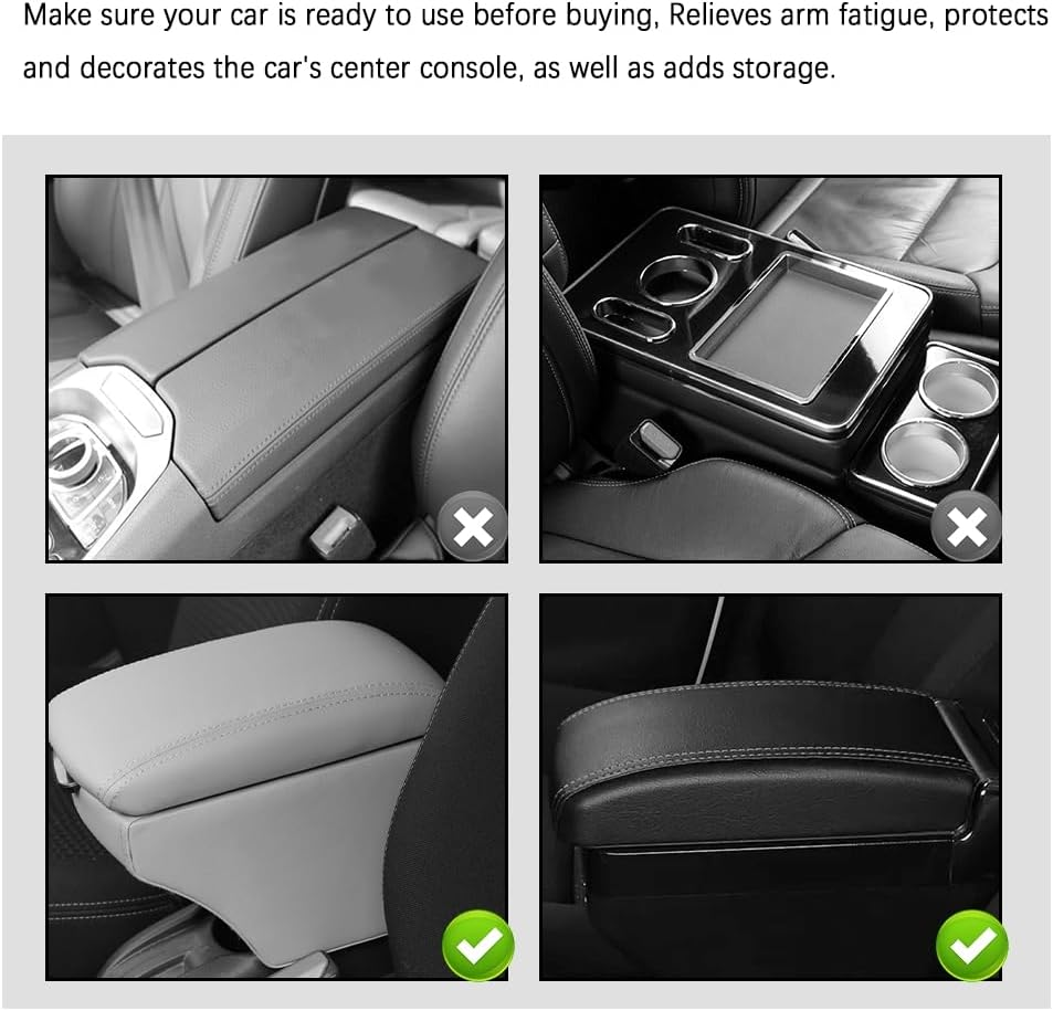 Arm Rest Cover for Car,Leather+Memory Foam Center Console Cover with Storage Bags,Universal Middle Console Cover Car Accessories Interior for Most Car Center Consoles (Black)