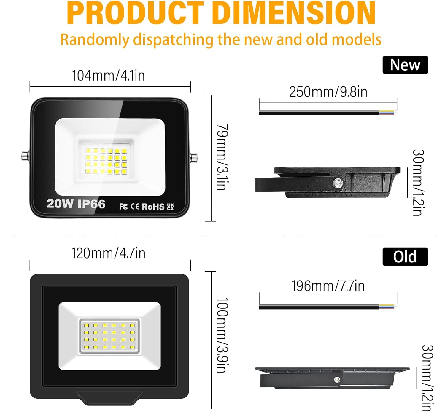 RIGIDON 2 X 20 W LED Outdoor Floodlight, 2000 LM Outdoor Spotlight, 6000 K Cool White IP66 Waterproof LED Floodlight, Outdoor Lamp for Garden, Courtyards, Garage, Hotel, Sports Field, Workshop image number 3