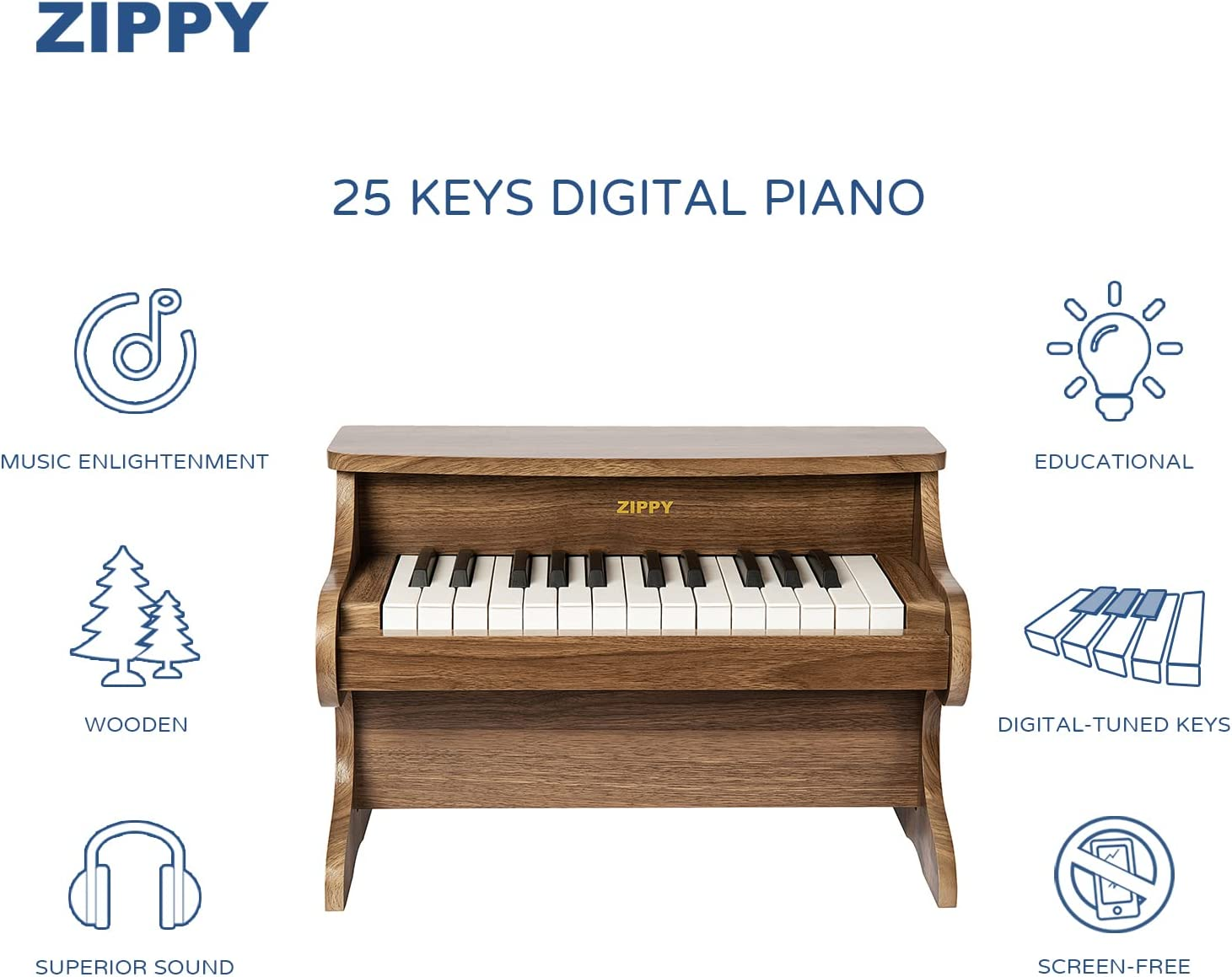 Kids Piano Keyboard, 25 Keys Digital Piano for Kids, Mini Music Educational Instrument Toy, Wood Piano for Toddlers Girls Boys (Walnut) image number 4