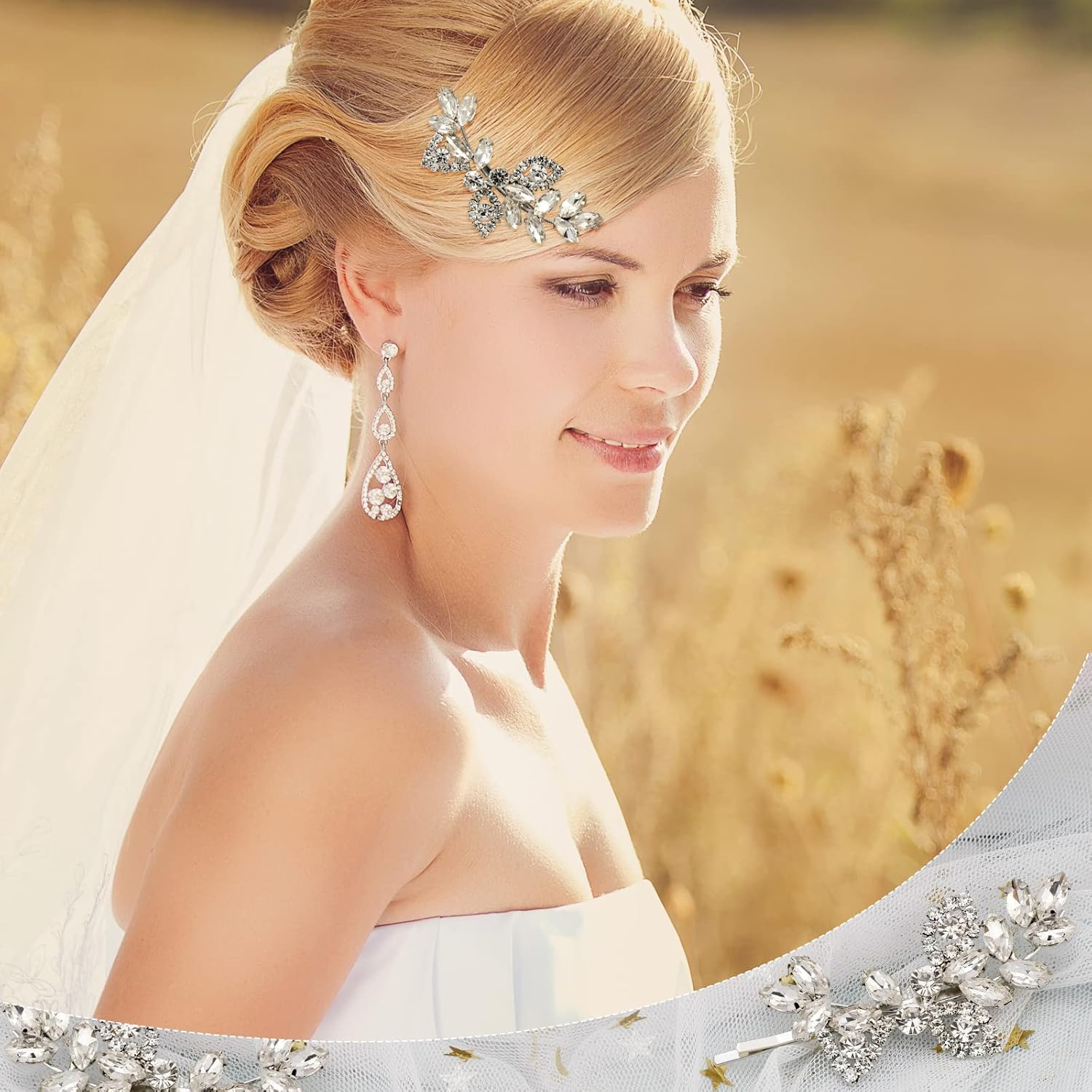 JSRQT Silver Crystal Rhinestone Hair Clips, Wedding Leaf Crystal Hair Pins, Bridal Headpiece Hair Accessories for Women and Girls Pack of 2 image number 5