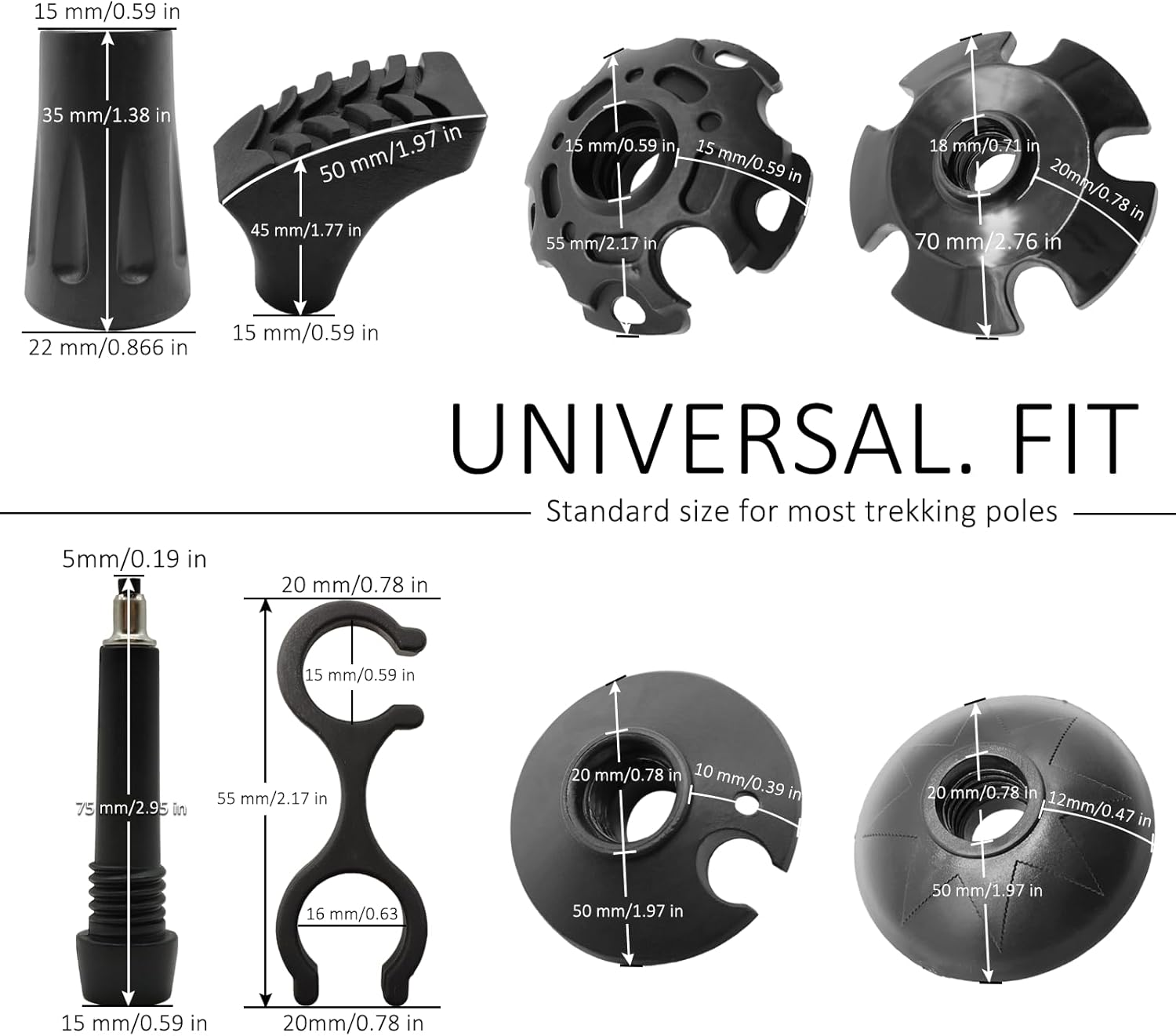 Hiking Pole Tips, Walking Stick Rubber Tips Trekking Poles 6Pcs Replacement Protectors Boot Tips Rubber Feet Fits Most Standard Hiking Sticks 11Mm Hole Diameter image number 2