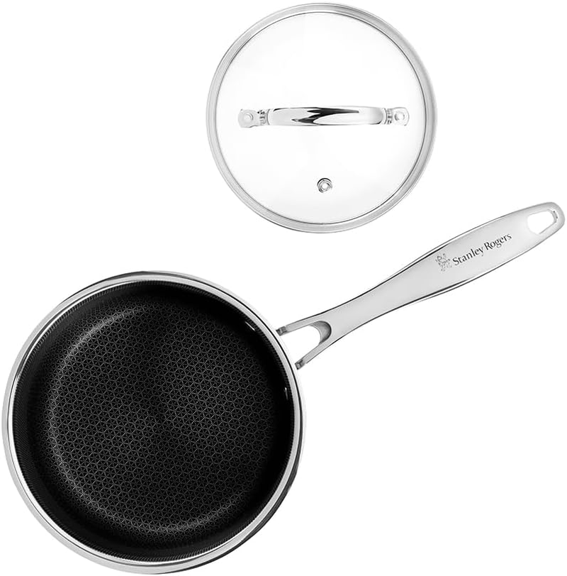 Stanley Rogers Matrix Non-Stick Saucepan with Glass Lid 16Cm / 1.7L &ndash; Premium Tri-Ply Stainless Steel Pan with Textured Non-Stick Surface, Pfoa-Free, Oven & Induction Safe Cookware