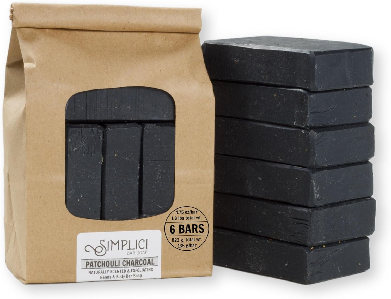 SIMPLICI Patchouli Charcoal Soap Value Bag (6 Bars)