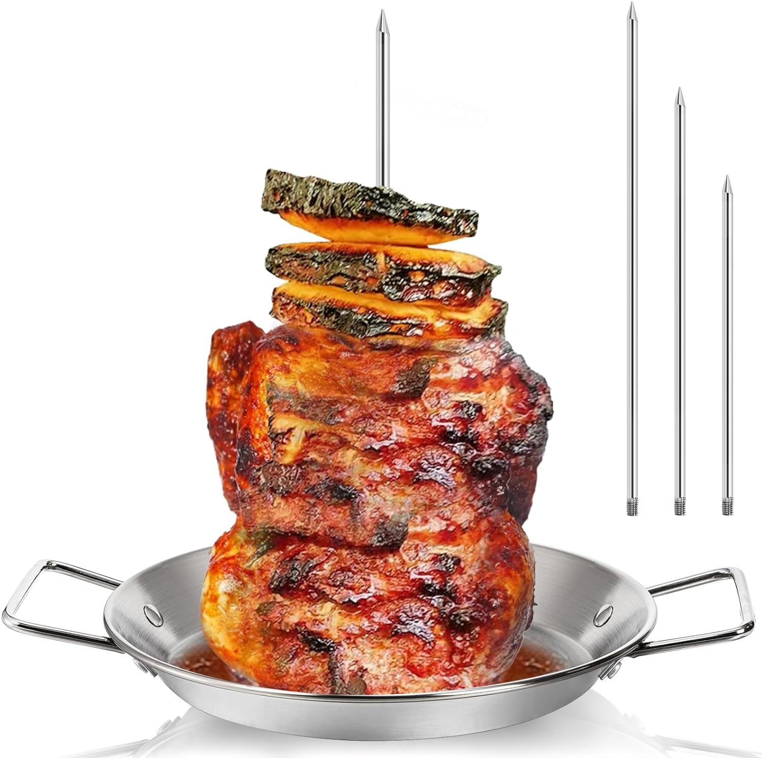 Noamus Al Pastor Skewer for Grill, Stainless Steel Vertical Skewer, Stand Skewer with Removable 3 Size Spikes (8", 10", 12"), Tacos Gyros-Bbq Grilling Pan Accessory for Smoker Kamado Grill Oven Dish image number 6