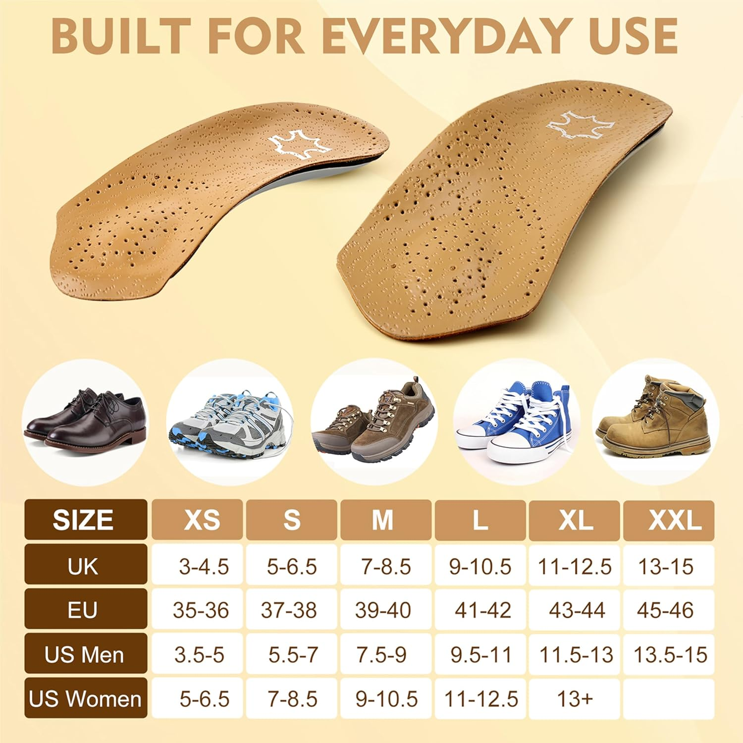 Arch Support Insoles for Women/Men, 3/4 Plantar Fasciitis Insoles High Arch Supports Shoe Insoles for Flat Feet Over-Pronation Foot Pain Relief, Orthotics Heel Cushion Inserts for Running Walking, XL image number 6