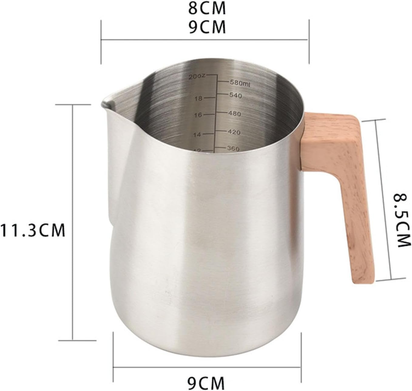 Motivetech Milk Frothing Pitcher, Espresso Cup for Latte Art, Coffee Bar Accessories, 600Ml Coffee Maker with Smooth Surface, Hot Tea, Hot Chocolate, Silver image number 2