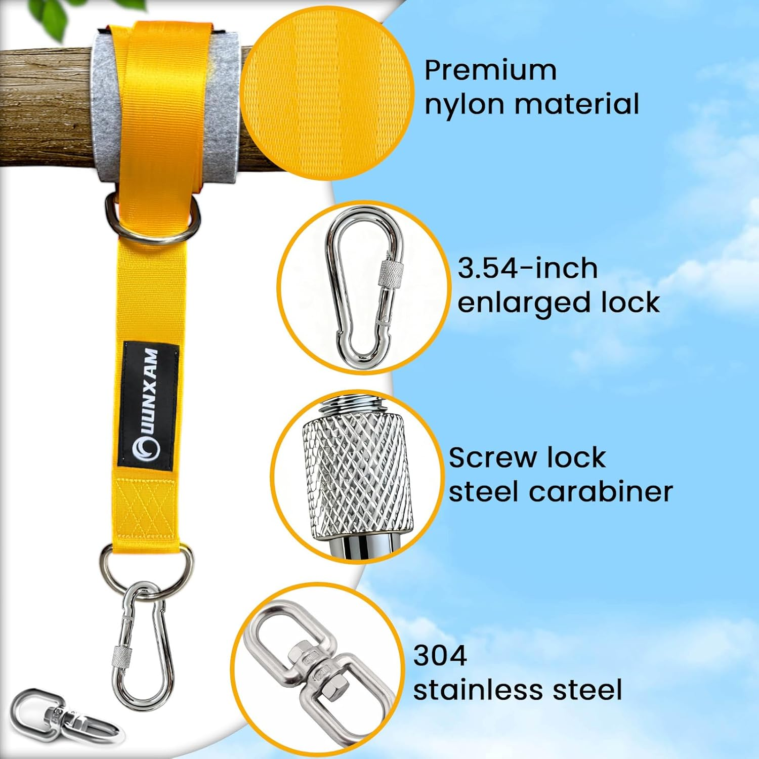 UUNXAM Tree Swing Straps, 2 Pack 6.56FT Tree Swing Hanging Straps Kit, 5000Lbs Capacity with Locking Carabiners & Tree Protectors, No Drill Installation for Swing and Hammock