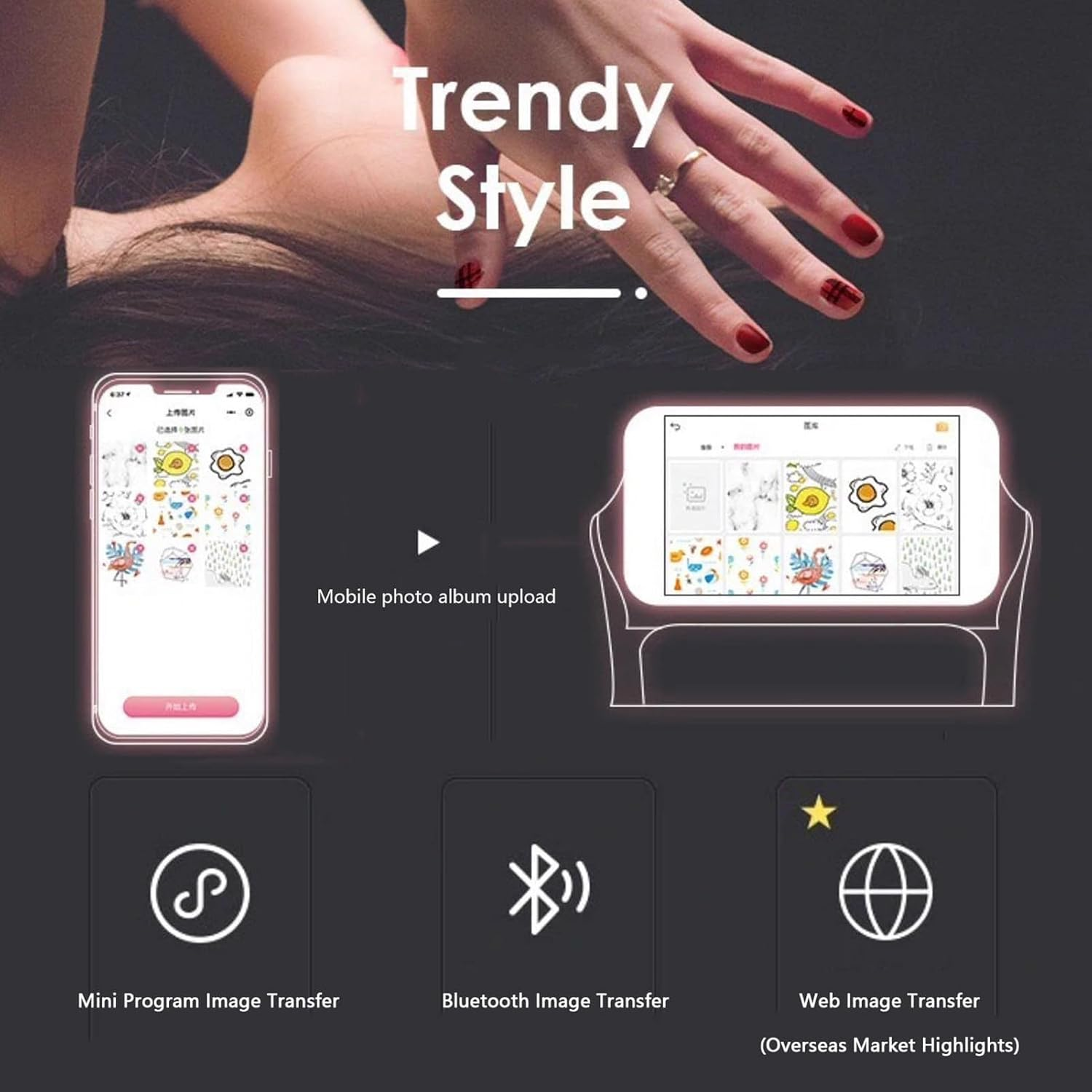 Smart 3D Nail Art Printer Machine,Digital Mobile Nail Art Printer,That Comes W/Over 800 Pictures of Nail,Wireless & Automatic Nail Art Machine,20S Done,Support Wifi/Diy/Usb Pink - White image number 2