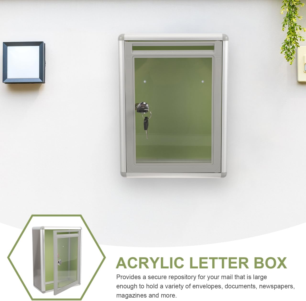 STOBOK Transparent Mailbox, Acrylic Suggestion Box with Slot and Lock, Wall-Mount Complaint Box for Collecting Mail Office & School Use, Dark Grey image number 5