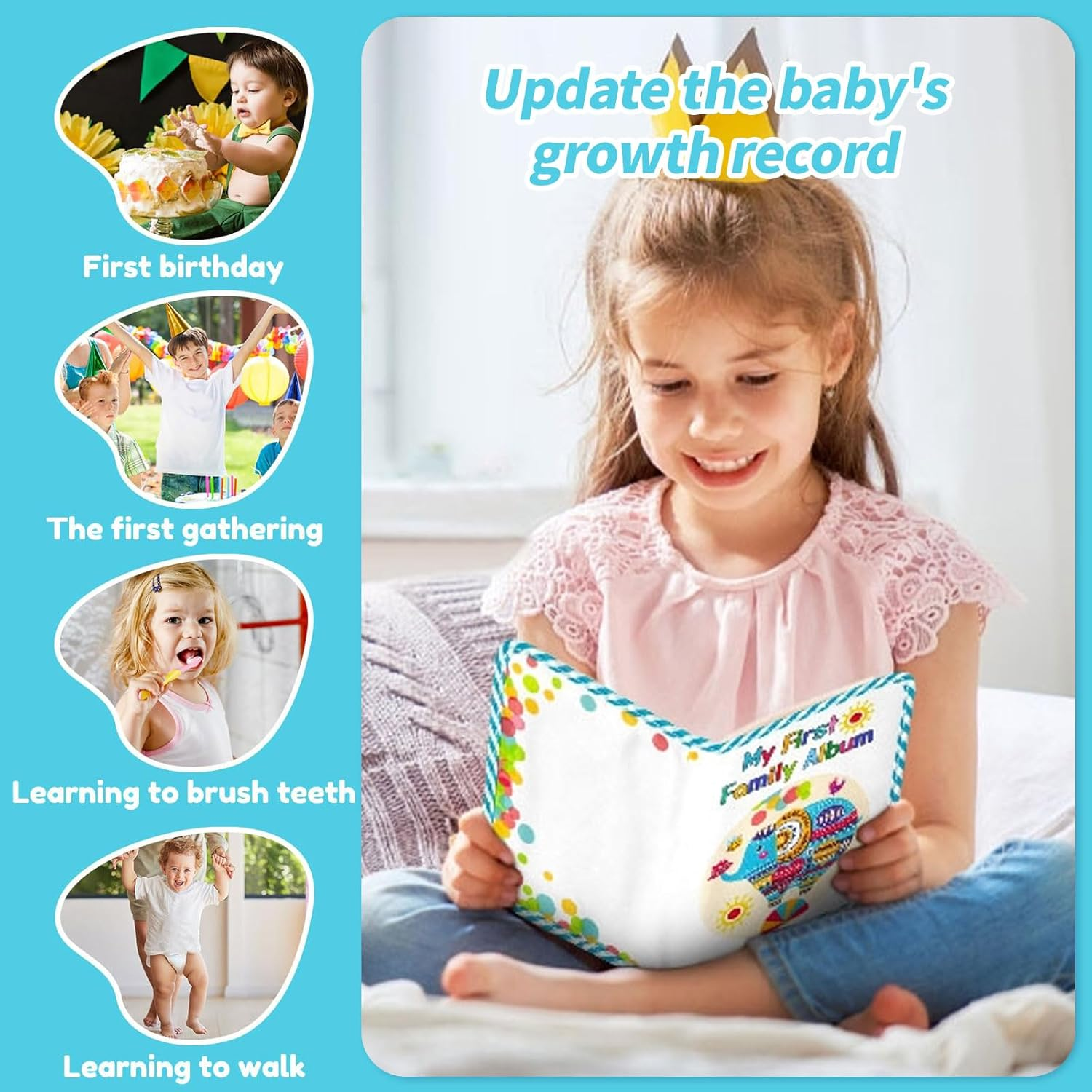 My First Photo Album for Baby, Soft Photo Cloth Book for Baby Holds 17 4X6 Photos,Toddler Photo Album with Safety Mirror,Soft Cloth Photo Book for Memory Album Show image number 2