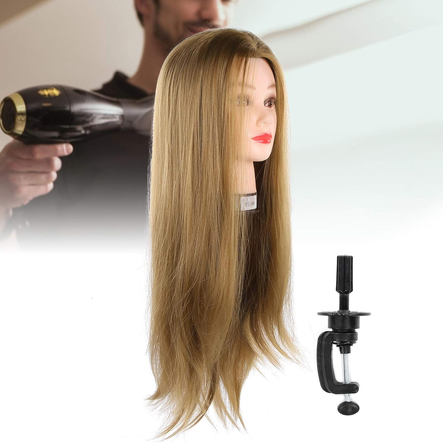 Mannequin Head, 25.6In High Temperature Fiber Long Hair Manikin Head with Hair, Cosmetology Hairstyling Training Head for Weaving Curling Cutting Thermal Styling Styling image number 1