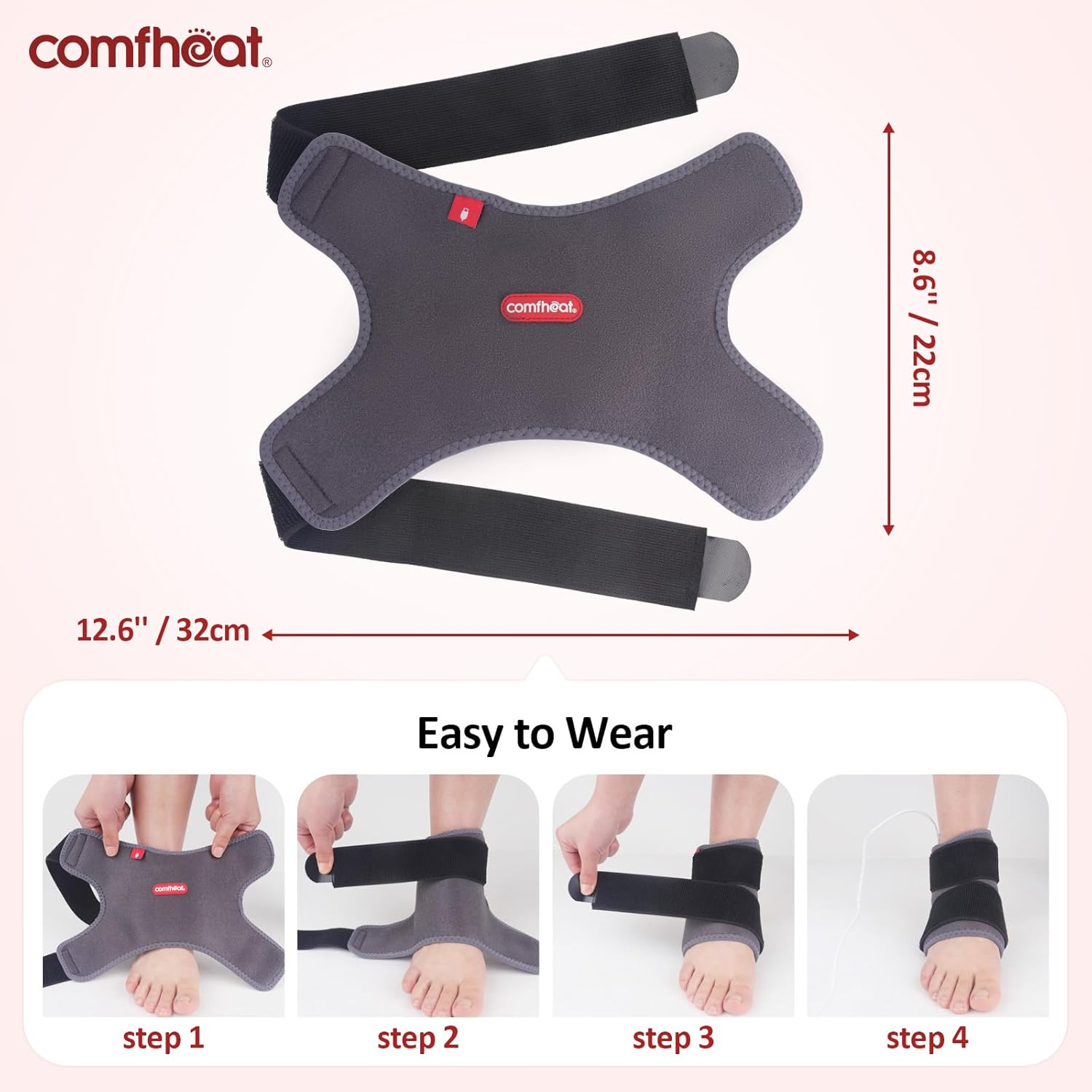 Heated Ankle Wrap for Ankle Arthritis Pain Relief, USB Ankle Heating Pad with 3 Heat Settings, Auto Shut Off, Heat Therapy for Sprains, Strains, Post-Surgical, 1 Pack