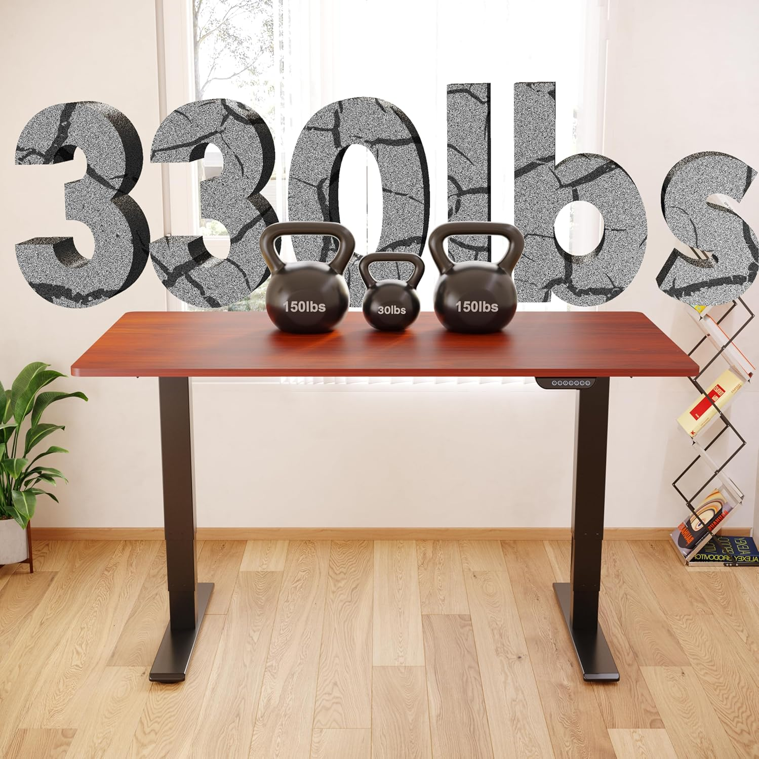 FLEXISPOT E6 Dual Motor 3 Stages Standing Desk 120X60 Cm Whole-Piece Board Height Adjustable Desk Electric Stand up Desk Sit Stand Desk(Black Frame + Mahogany Desktop) image number 4