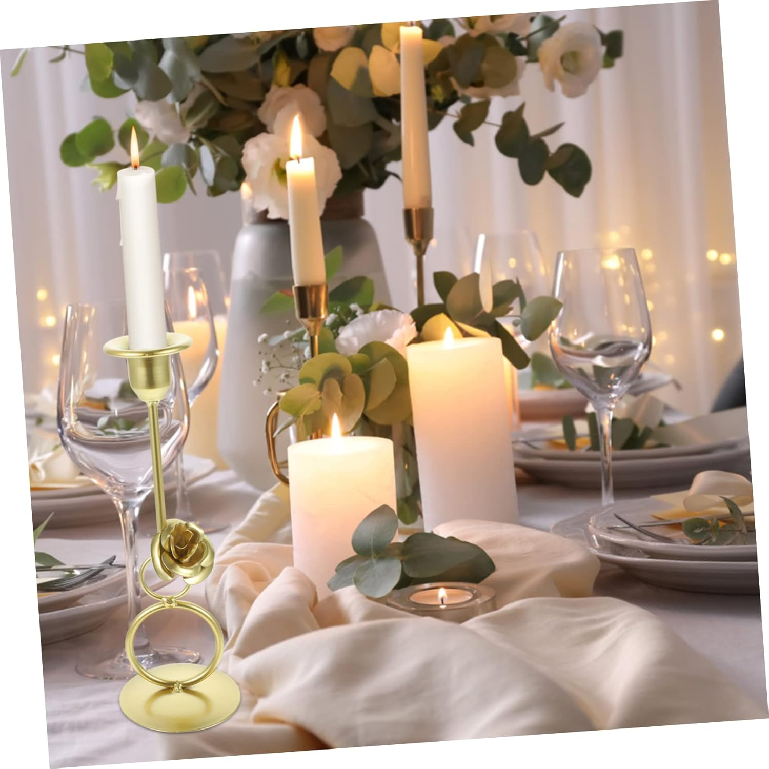 ABOOFAN Iron Candlestick Ornaments Metal Pillar Candle Holder Tabletop Centerpiece for Home Decor for Dinner Party Desk Display image number 5