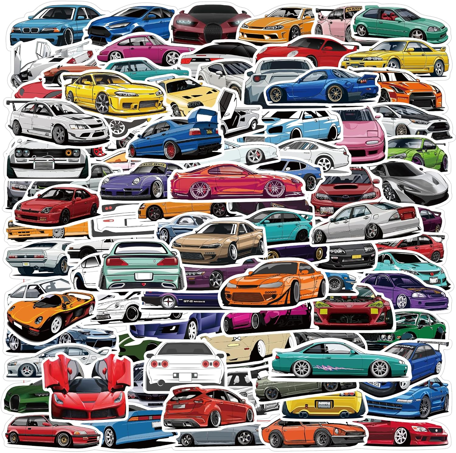 100Pcs JDM Car Stickers, Racing Sport Car Stickers Vinyl Waterproof for Water Bottles Laptop Guitar Skateboard Scrapbook JDM Decals Car Stickers for Men Teens Adults Kids image number 2