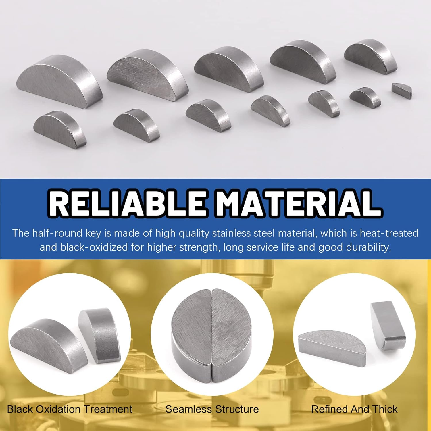 Glarks 150Pcs 15 Sizes Woodruff Keys Assortment Carbon Steel Semi-Circular Keys Set for Fasteners Mechanical Industry image number 2