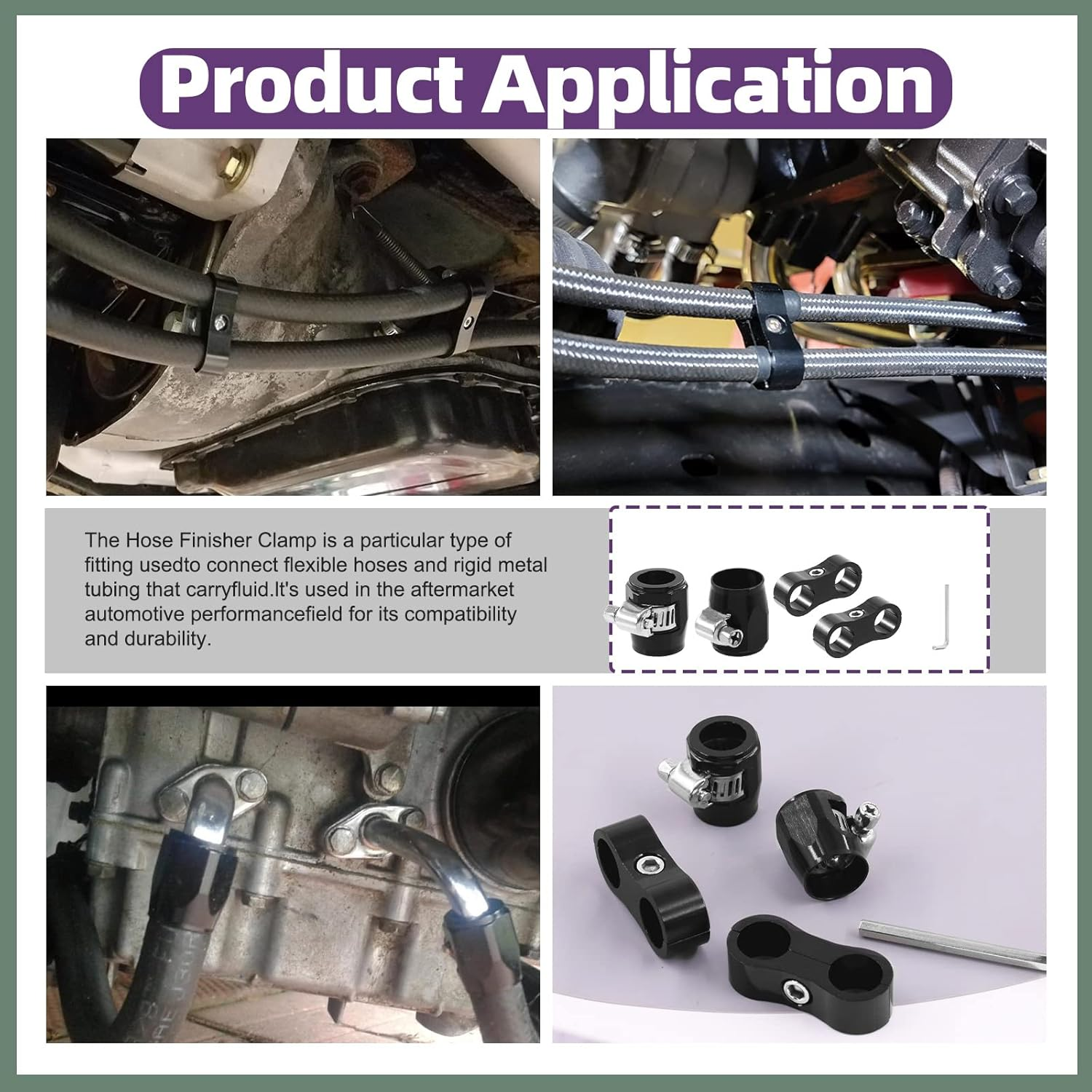 Swpeet 5Pcs 10AN Rubber Hose Connector with Pipe Clamps and Hose Separator Clamp Assortment Kit, Including Wrench and Hose Finisher with Screw Band Clamp Fuel Line Hose Fitting Adapter for 5/8 Hose