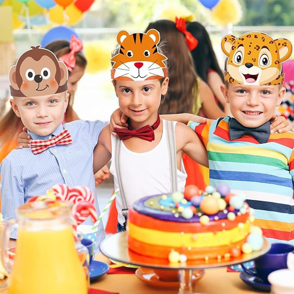 Homiliky 24Pcs Animal Birthday Party Hats and Headbands, Jungle Safari Paper Crown for Kids Decoration, Costume DIY Party for Birthday Christmas Fiesta image number 3
