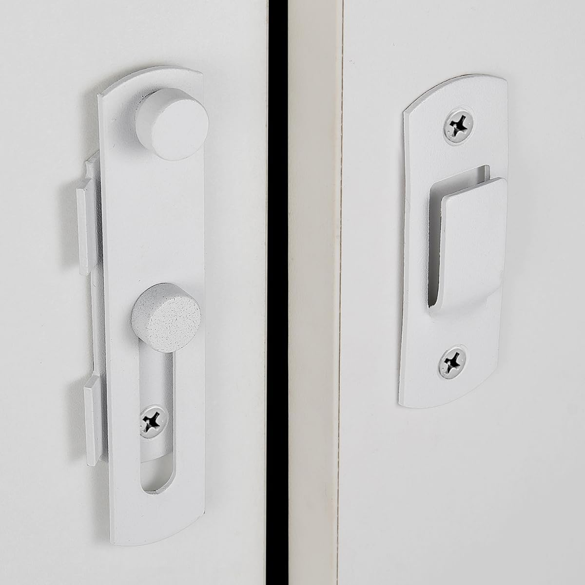 Barn Door Latches，3.93&rdquo; X 2.75&rdquo; Matte White Stainless Steel Barn Gate Flip Door Latch Bi-Fold Door Lock,Sliding Door Lock Gate Latches Wine Cabinet Closet Door Latches，White Finish image number 4