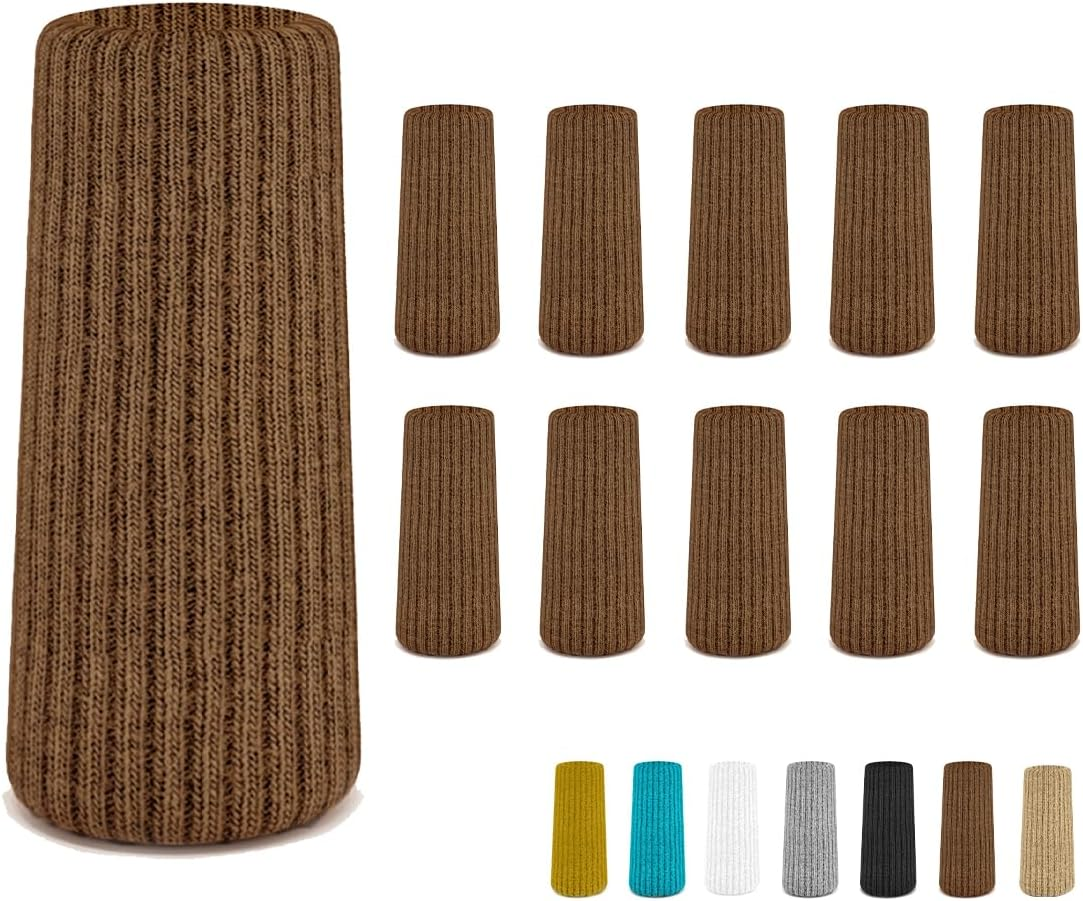 32 Pcs Brown Premium Chair Leg Socks Protectors for Hardwood Floors - Do Not Easily Fall off - Very Easy to Put on - Fits All Leg Shapes - High Elastic Bar Stool Leg Covers - Furniture Pads