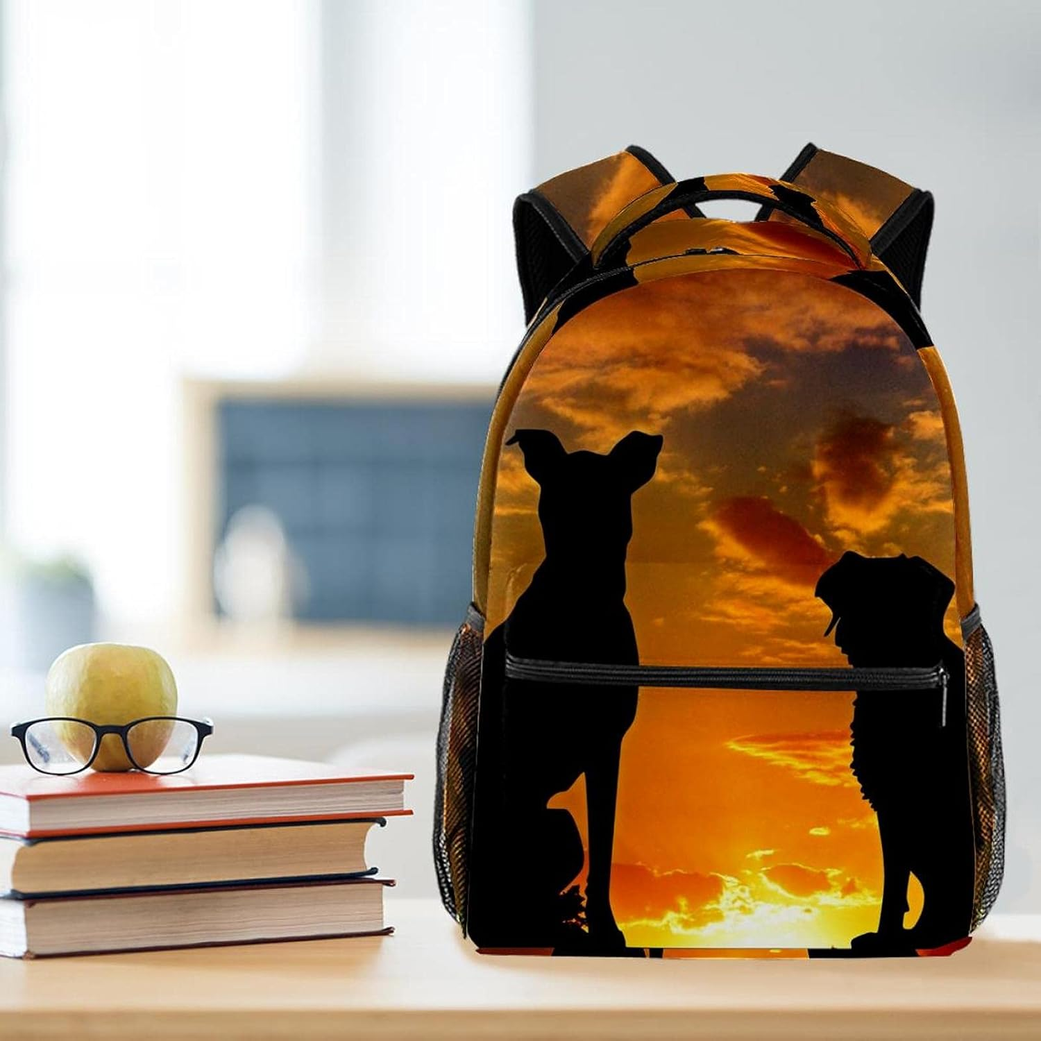 Dogs Animals Sunset Silhouette Backpack Students Shoulder Bags Travel Bag College School Tote Backpacks image number 4