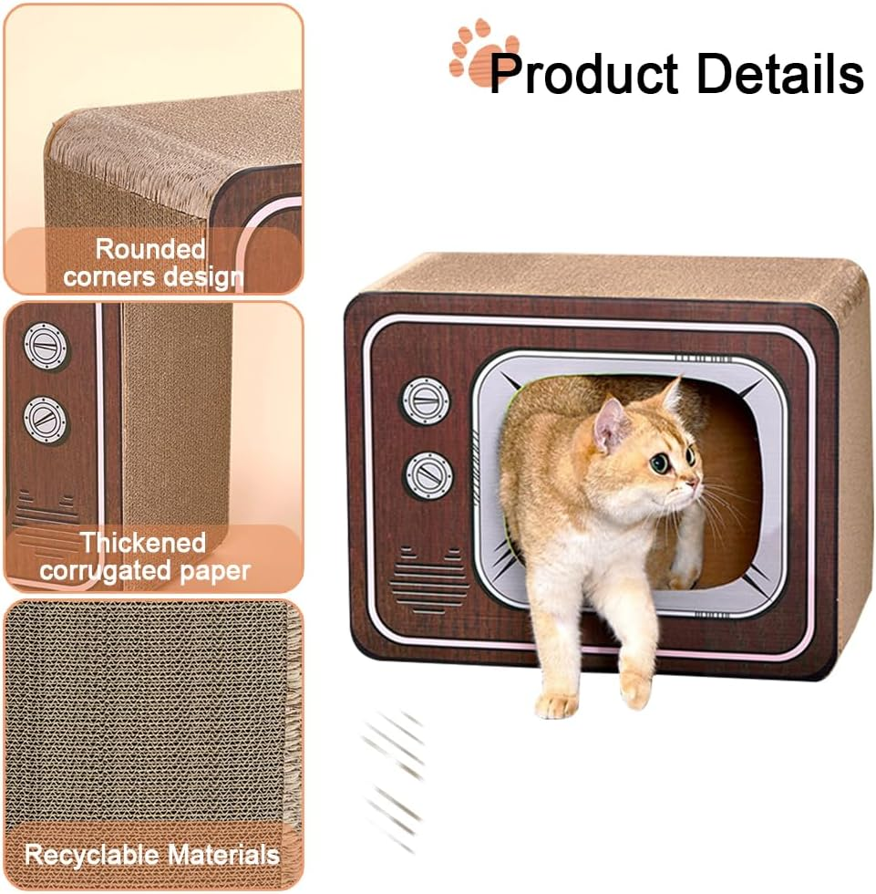 TOMVAES Radio Cat Scratcher Cardboard Lounge Bed Cat Scratching Board Durable Board Pads Prevents Furniture Damage Cat Scratchers & Play House for Cat Birthday,Wood (M, Radio) image number 1