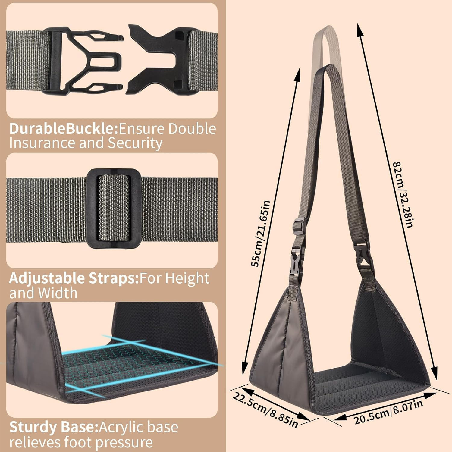 New Upgrade Airplane Footrest with No Feet Clashing, Portable Base Designed Foot Hammock, Travel Essentials Carry-On Adjustable Height Foot Rest Accessories