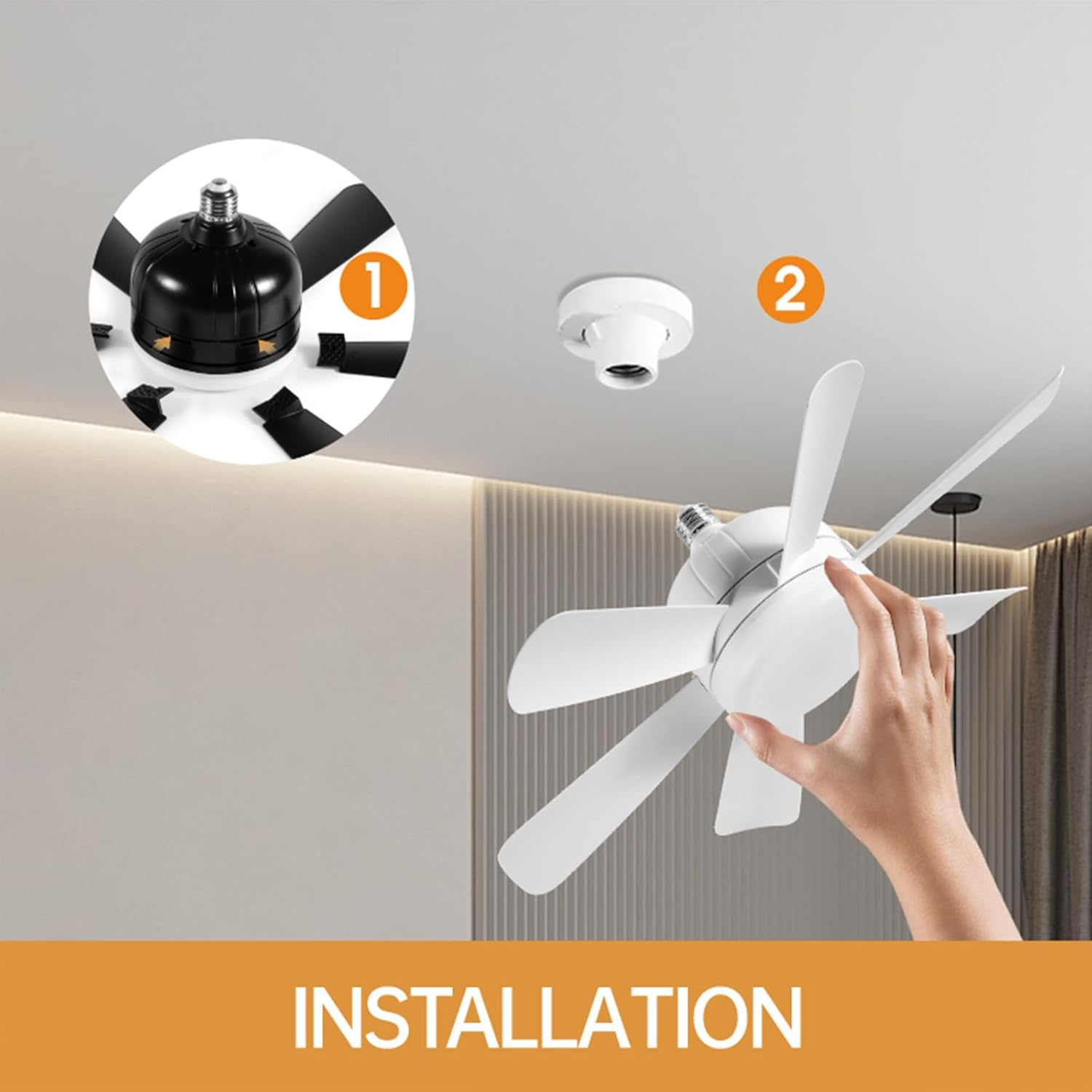 Socket Fan Light, Ceiling Fan with Light and Remote, 18" LED Fan Light Bulb for Bedroom, Kitchen, Living Room, 3 Fan Speeds and 3 Lighting Modes image number 4