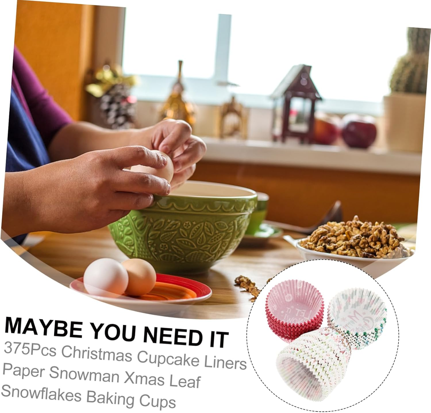 MAGICLULU 400Pcs Christmas Cake Paper Tray Baking Cups Snowman Xmas Leaf Snowflakes Cupcake Liner Paper Baking Liner Random Style image number 5