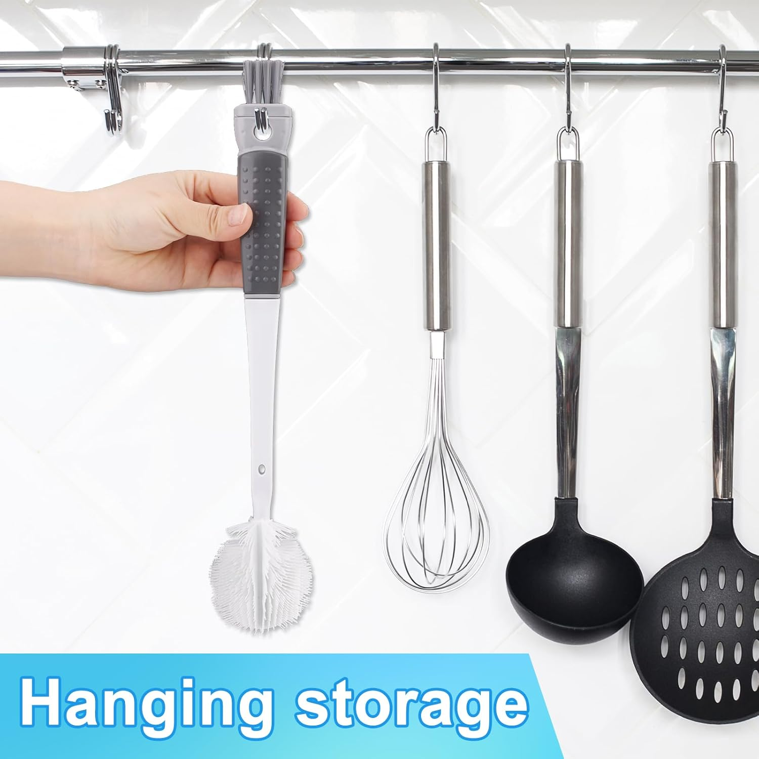 4-Pack Bottle Brush Set, Multifunctional 5-In-1 Bottle Cleaning Brush Water Bottle Cleaning Brush Baby Bottle Brush Nipple Brush Crevice Brush for Baby Bottles Cups Lid Opening image number 3