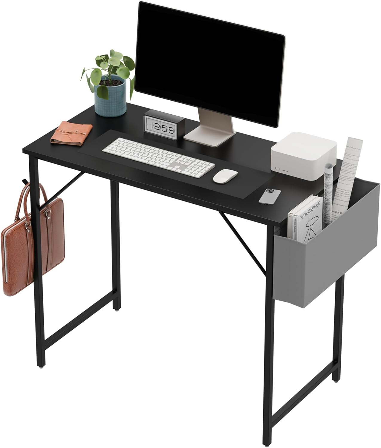 Computer Desk for Home Office & Gaming, Sturdy Writing Desk with Storage Bag & Headphone Hook, Modern Study Table for Bedroom, Durable Metal Frame, Easy to Assemble Workstation (80 * 40 Cm) image number 5