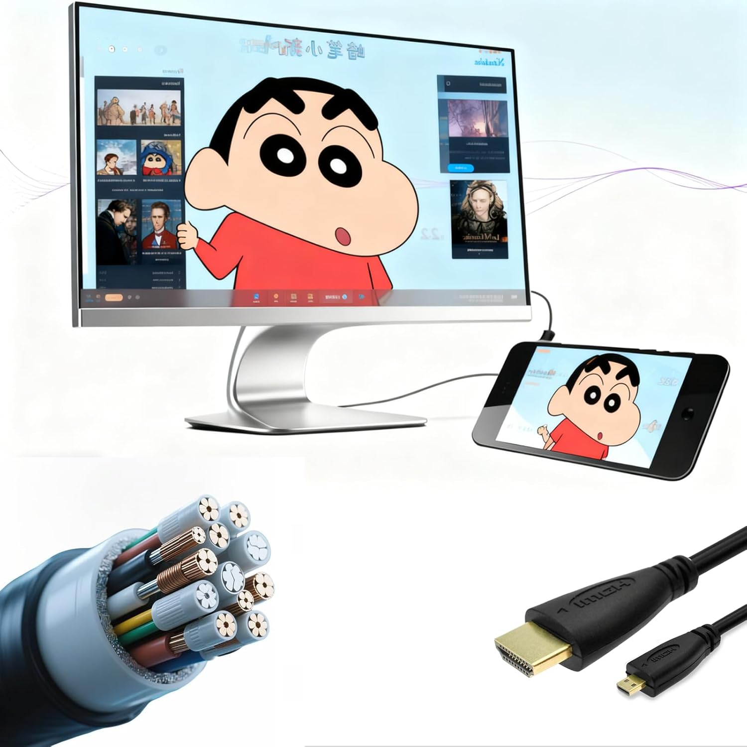 ONBPIY Micro HDMI to Mini HDMI Adapter Cable Type D to Type C Male Connector Black 1.5M image number 5