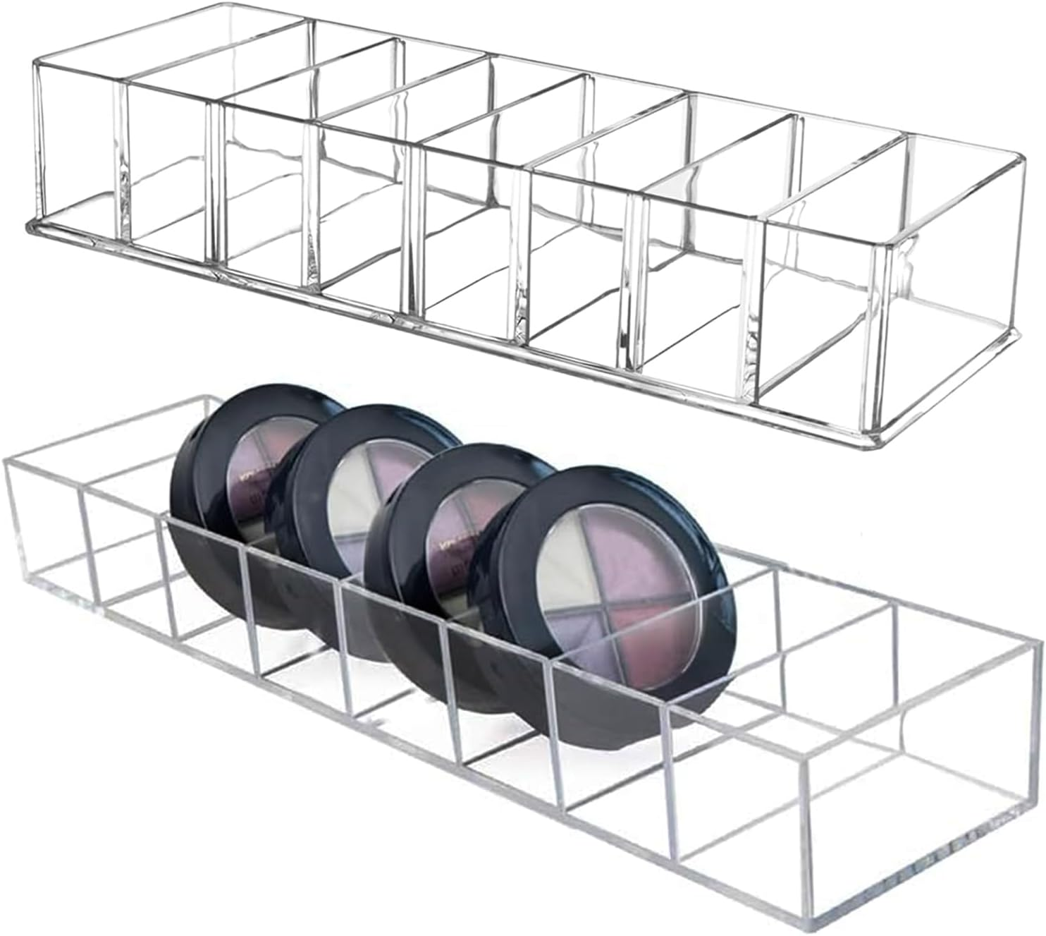 Tavvke 2 Pack 8-Compartment Clear Makeup Organizer, Cosmetic and Jewelry Storage Box for Lipstick, Eyeshadow, Blush, Highlighters, Perfume, Skincare, Dresser and Bathroom Display Case image number 1