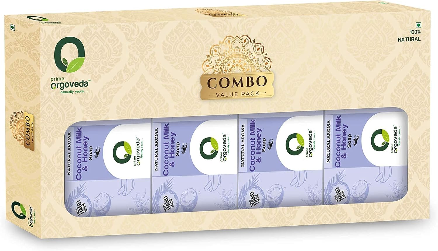 100% Natural Handmade Milk Honey Soap with Milk, Honey, Olive Oil, Coconut Oil, Sunflower Oil Free from Parabens, Sulphates and Mineral Oil | Prime Orgoveda | Softening Creamy Soap - 100G (Pack of 4) image number 3
