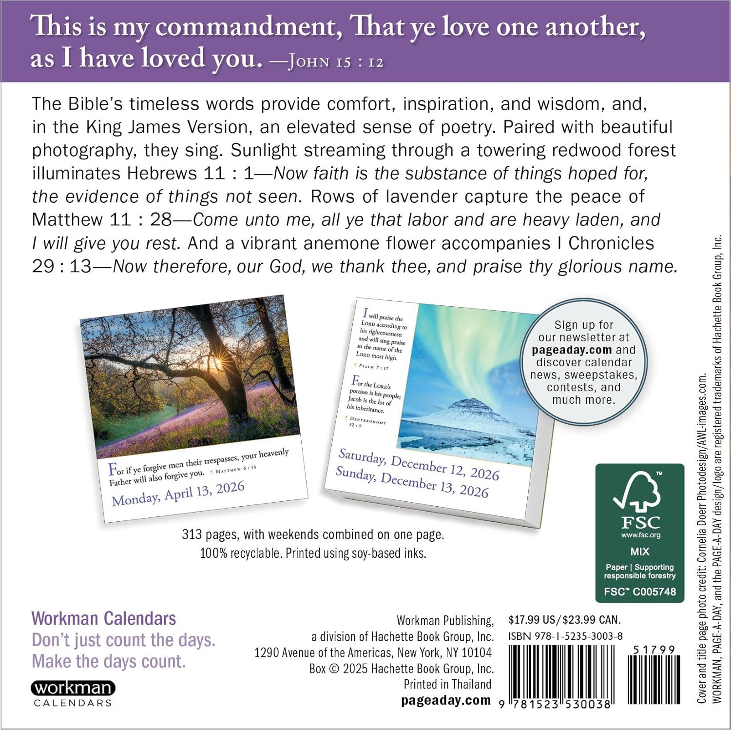 Workman Calendars 365 Bible Verses-A-Year Page-A-Day Calendar 2026: Timeless Words from the Bible to Guide, Comfort, and Inspire image number 2