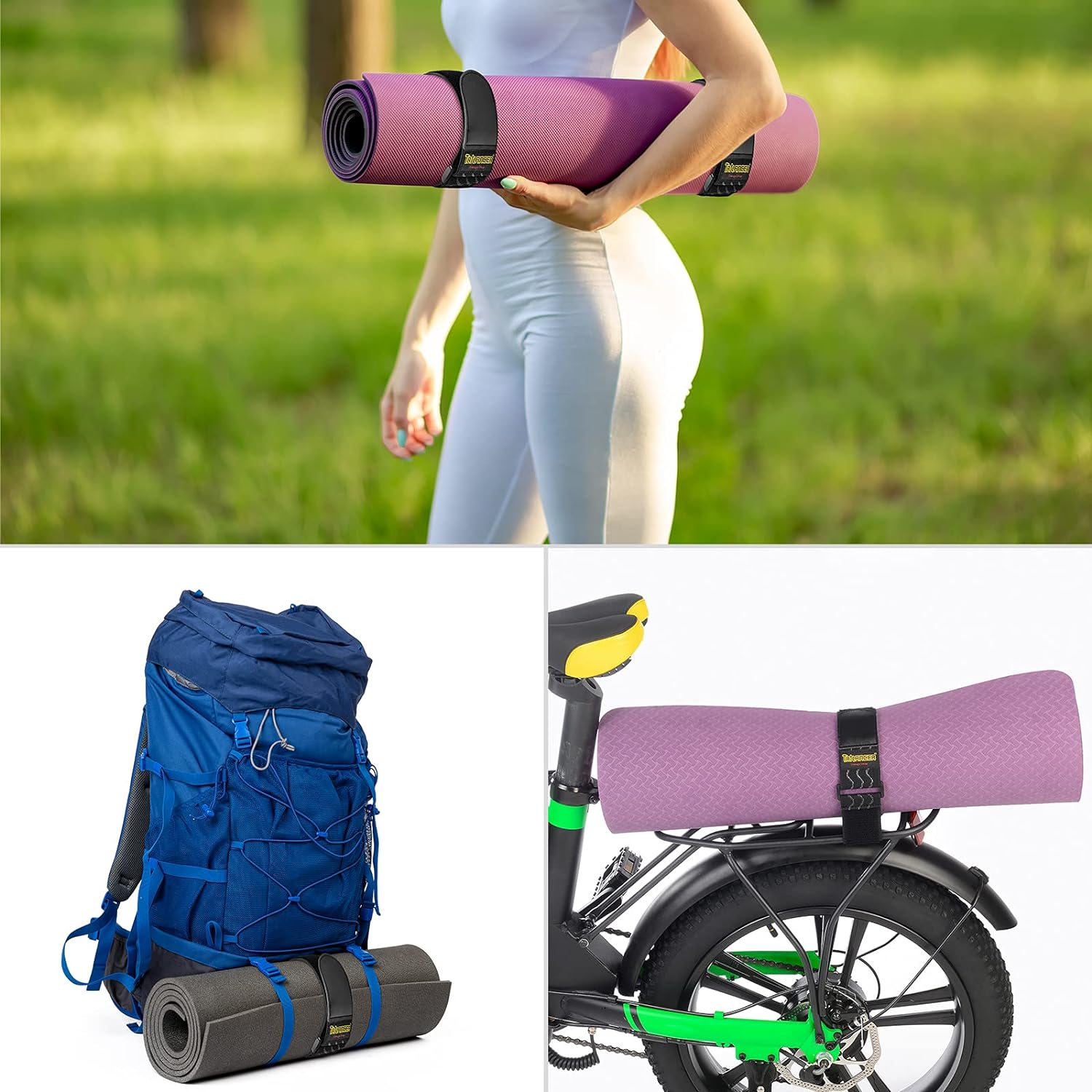 Trilancer Elastic Cinch Straps with Anti-Slip Strips, 61 Cm X 5 Cm(4 Pack) Multipurpose Hook and Loop Bundling Straps for Hose, Cords, Bike, Luggage, Camping, Yoga Mats image number 2