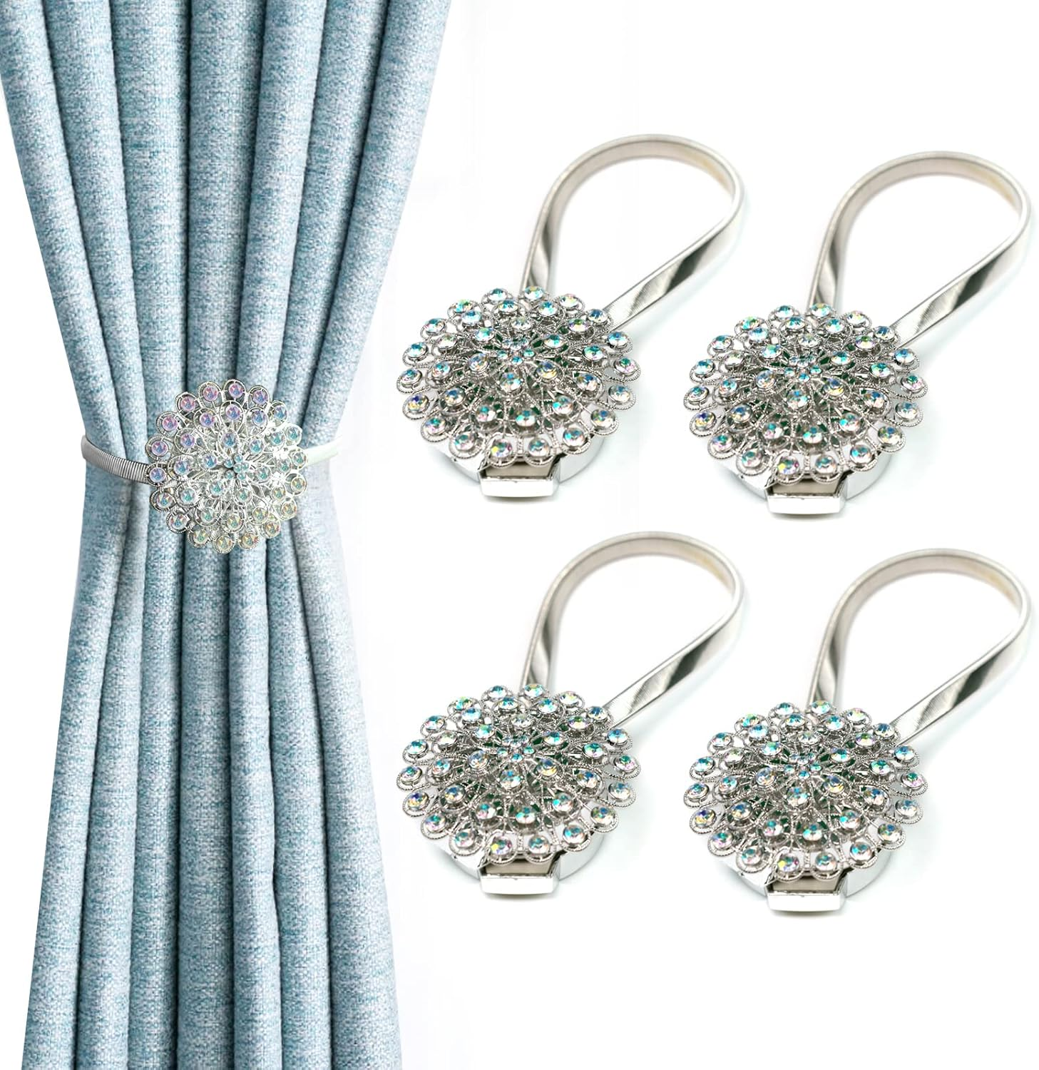 4 Packs Curtain Magnetic Buckle Spring Window Decoration Curtain Tie Rope for Home Office Decoration (White)